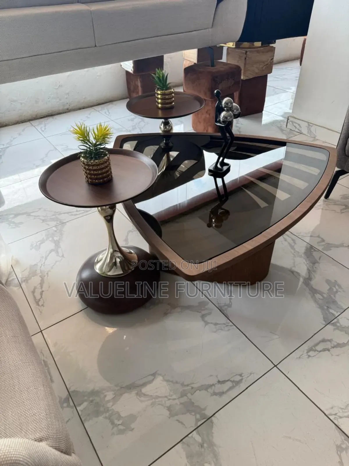 Brown Center Table Plus 2 Side Stool
