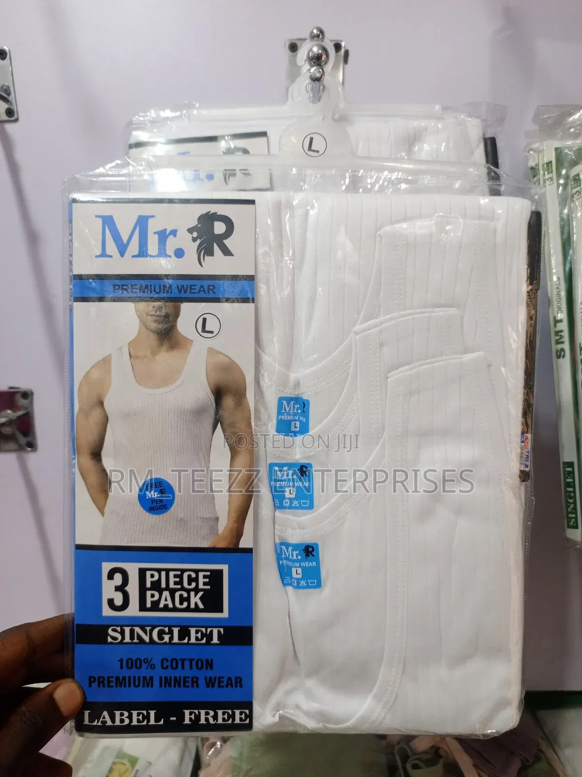 3in1 Mr. R Premium Wear Men's Striped White Singlet