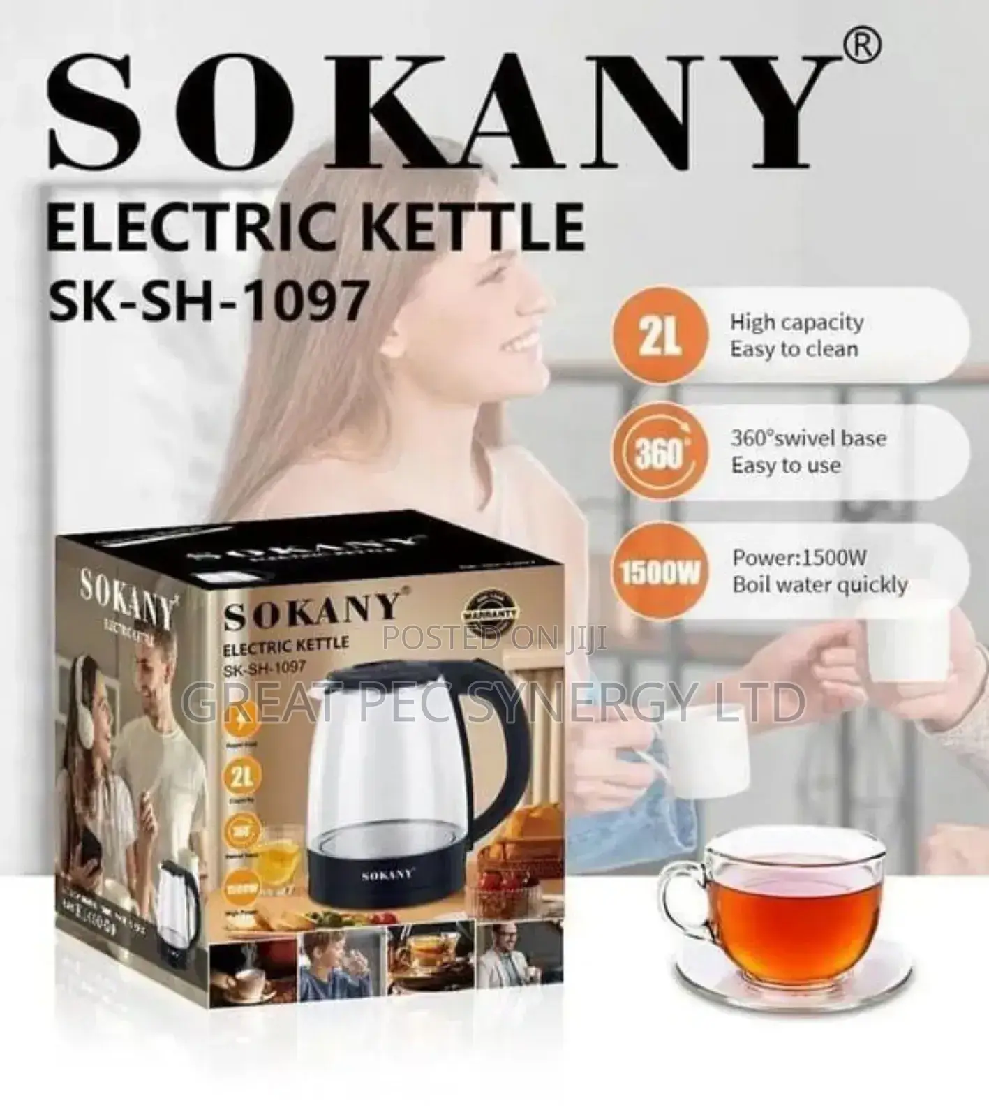 Sokany Glass Electric Kettle - 2 Liters