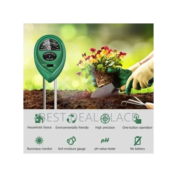 Soil Ph Meter 3-in-1 Soil Tester Moisture, Light, Hydroponics Analyzer