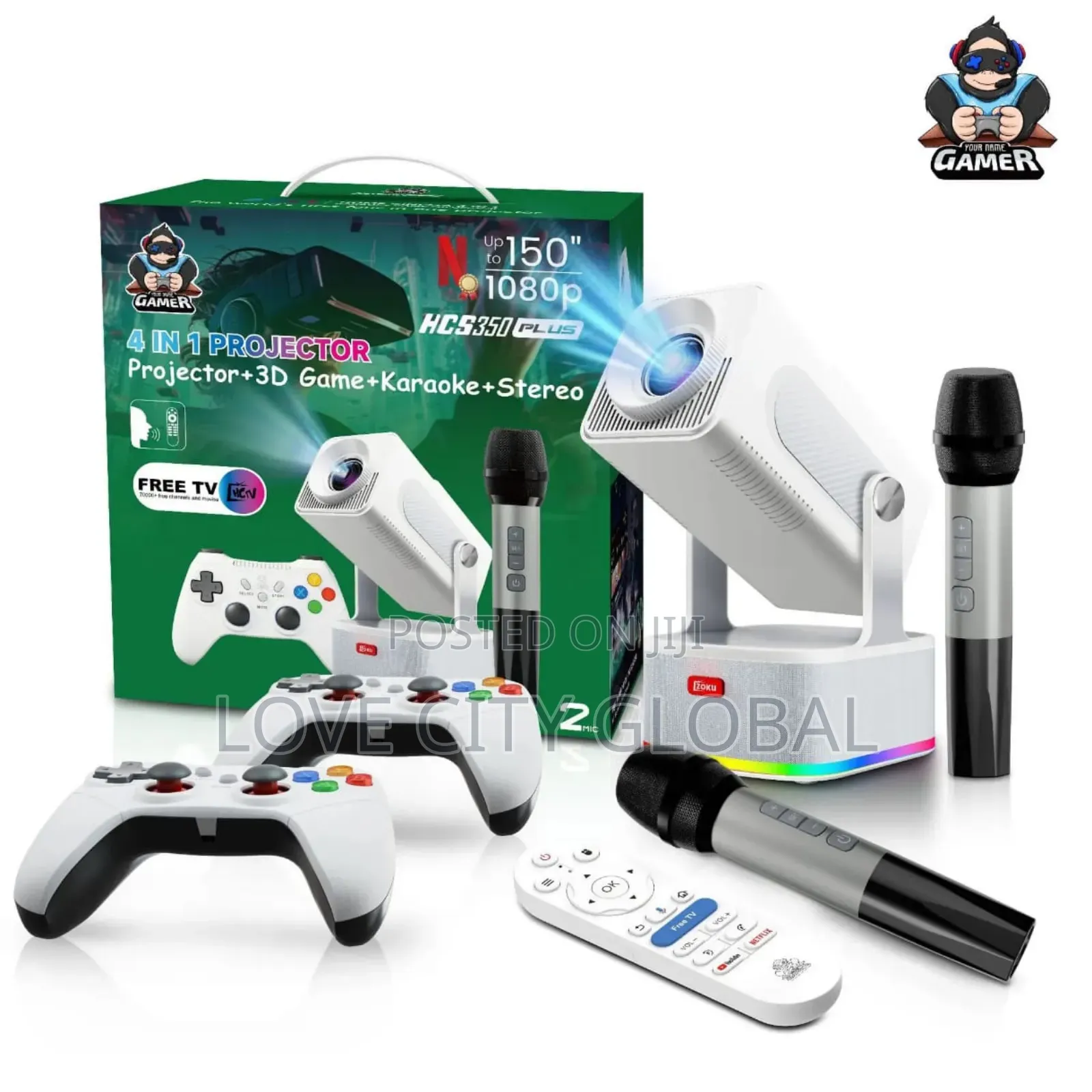 Hcs350plus Projector + 30000+ 3d Game + Karaoke+Stereo 2 Mics 4k 150"