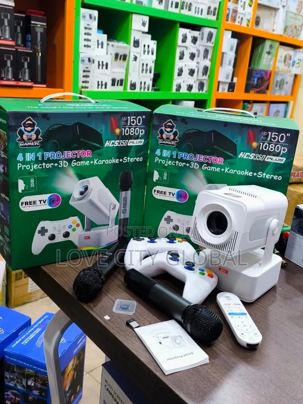 Hcs350plus Projector + 30000+ 3d Game + Karaoke+Stereo 2 Mics 4k 150"