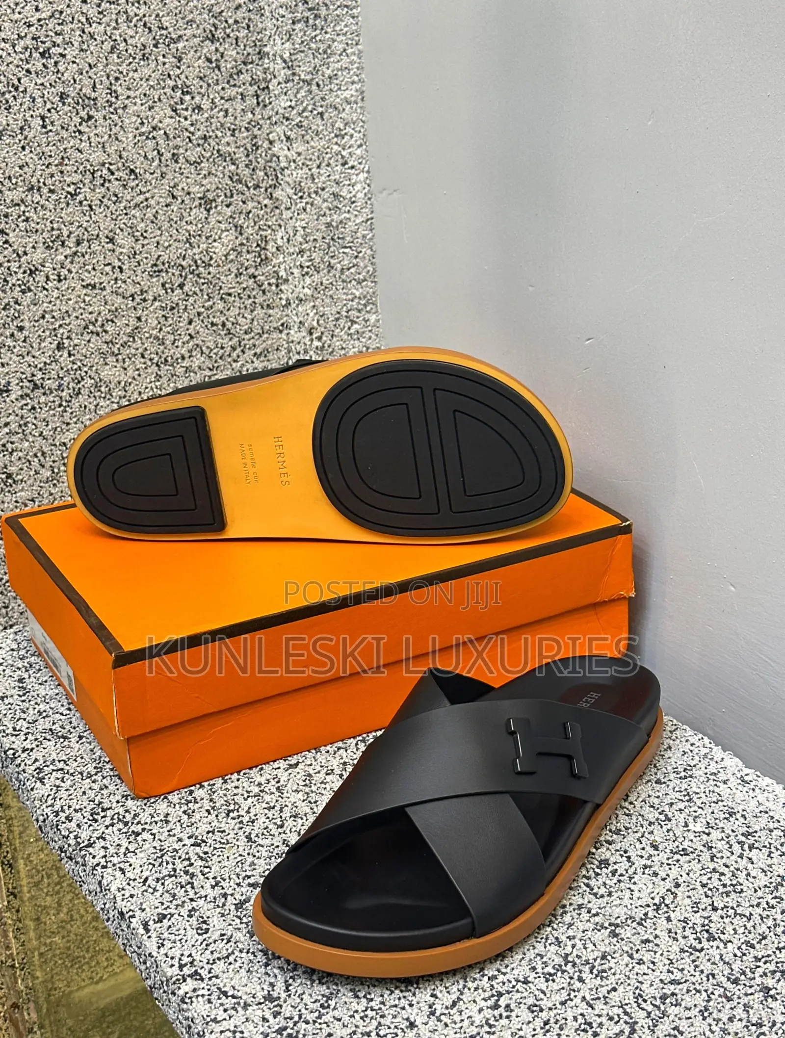 Original Hermes Matured Leather for Slippers Men