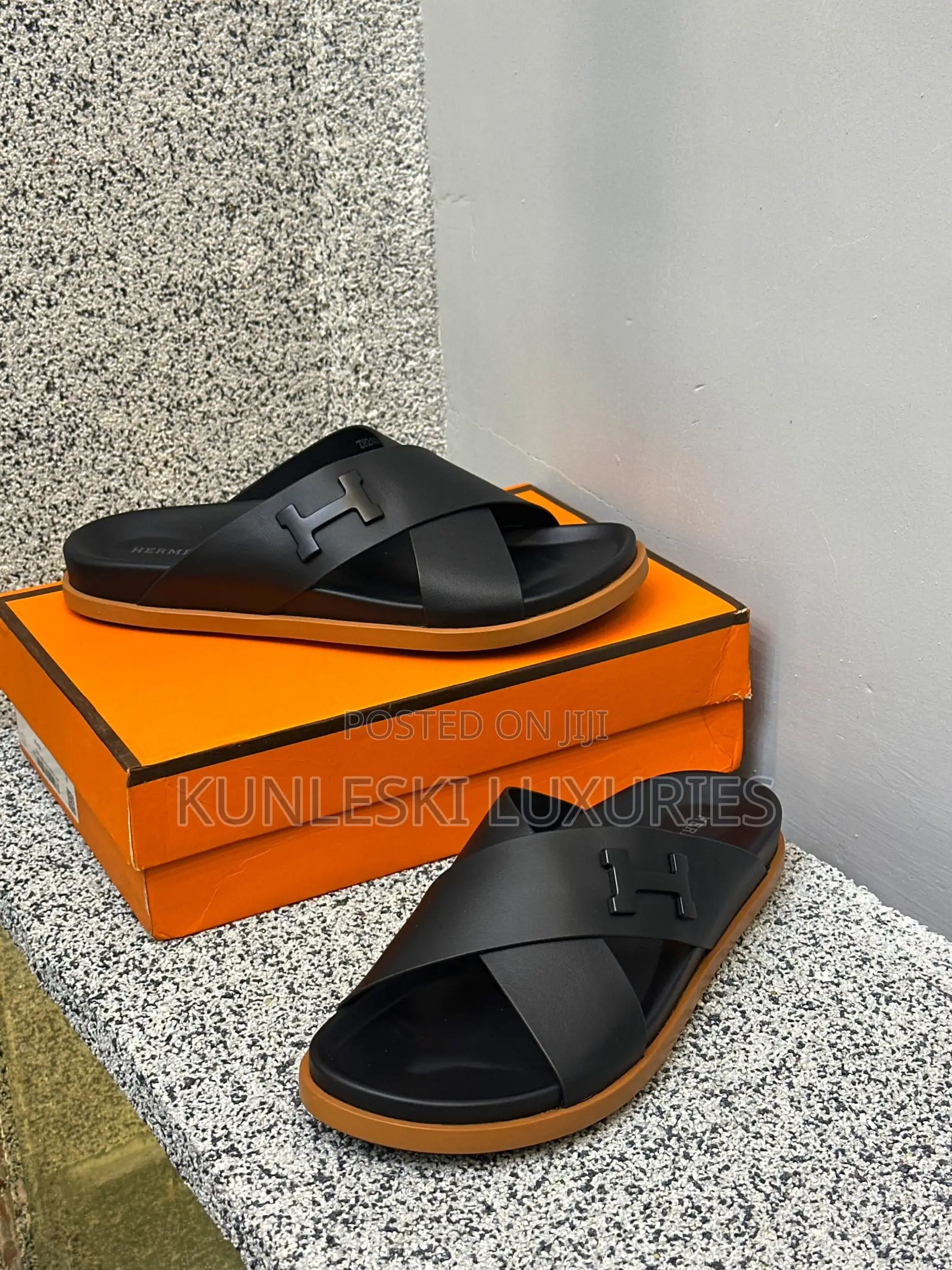Original Hermes Matured Leather for Slippers Men