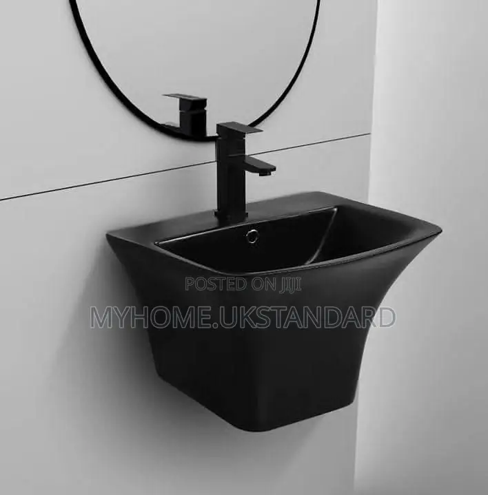 Executive Black Square Wall-Hung Ceramics Basin