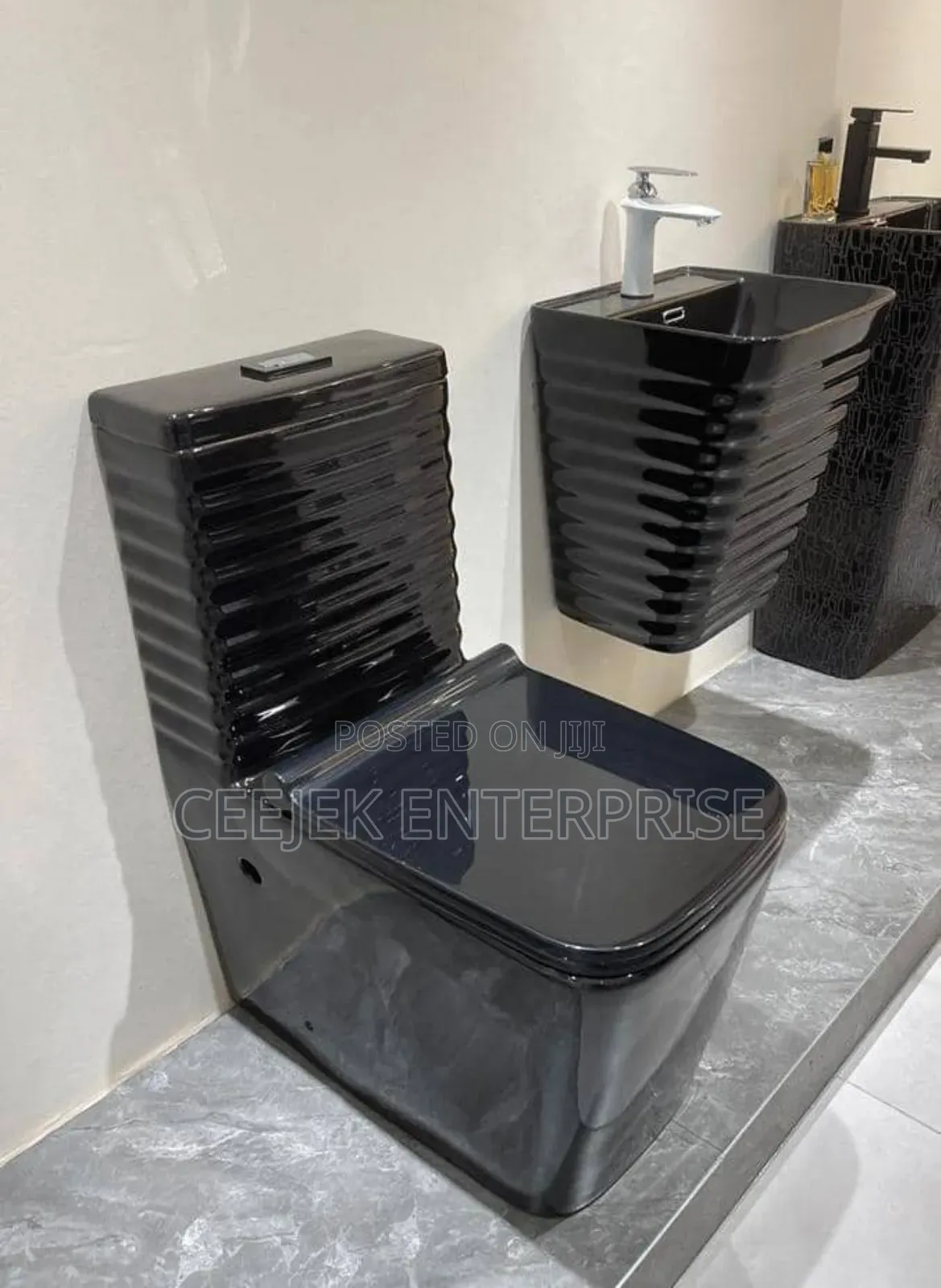 Black Exacutive Water Closet With Hangin Basin