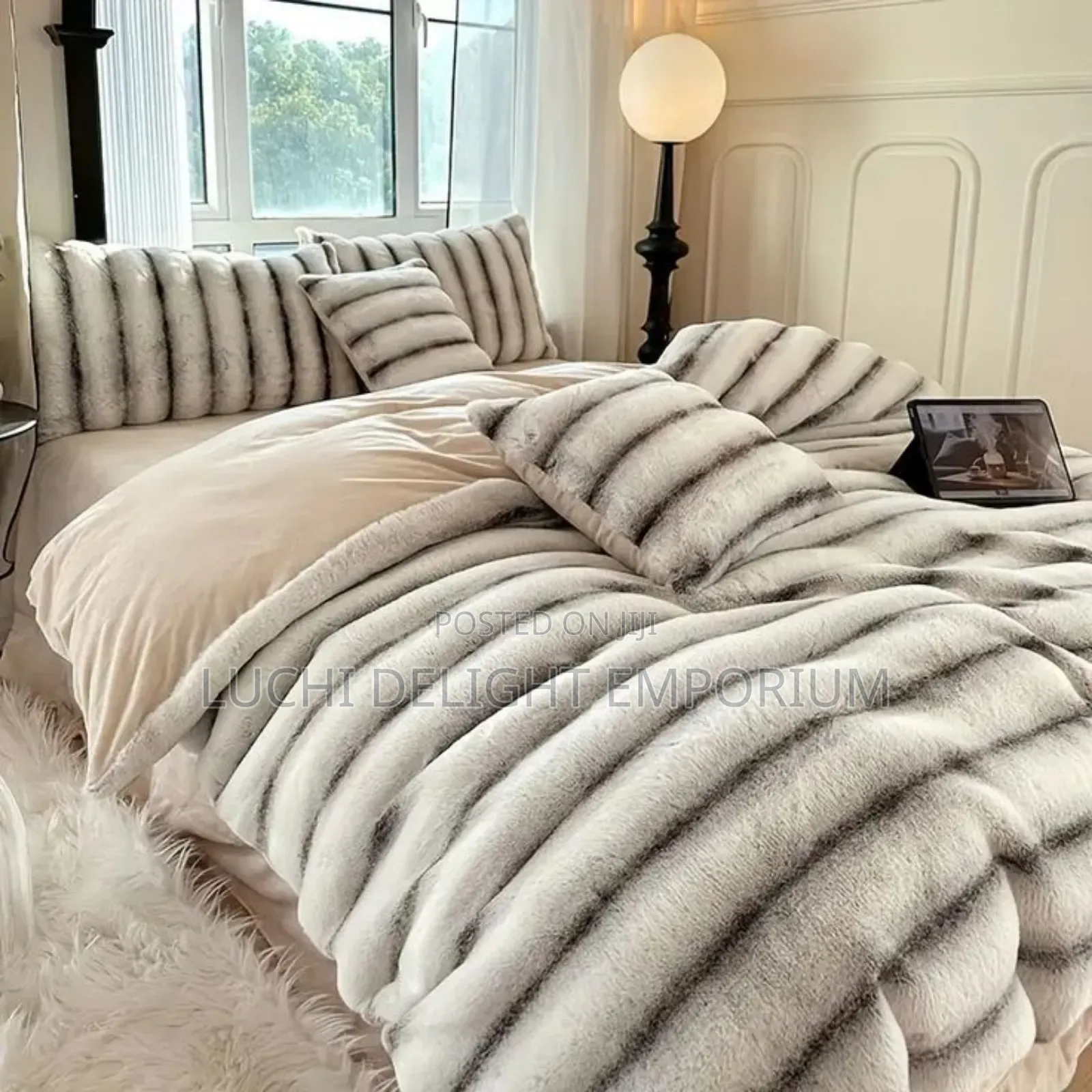 Black White Fluffy Fur Duvet, Bedsheets And Pillowcase Set-6/6