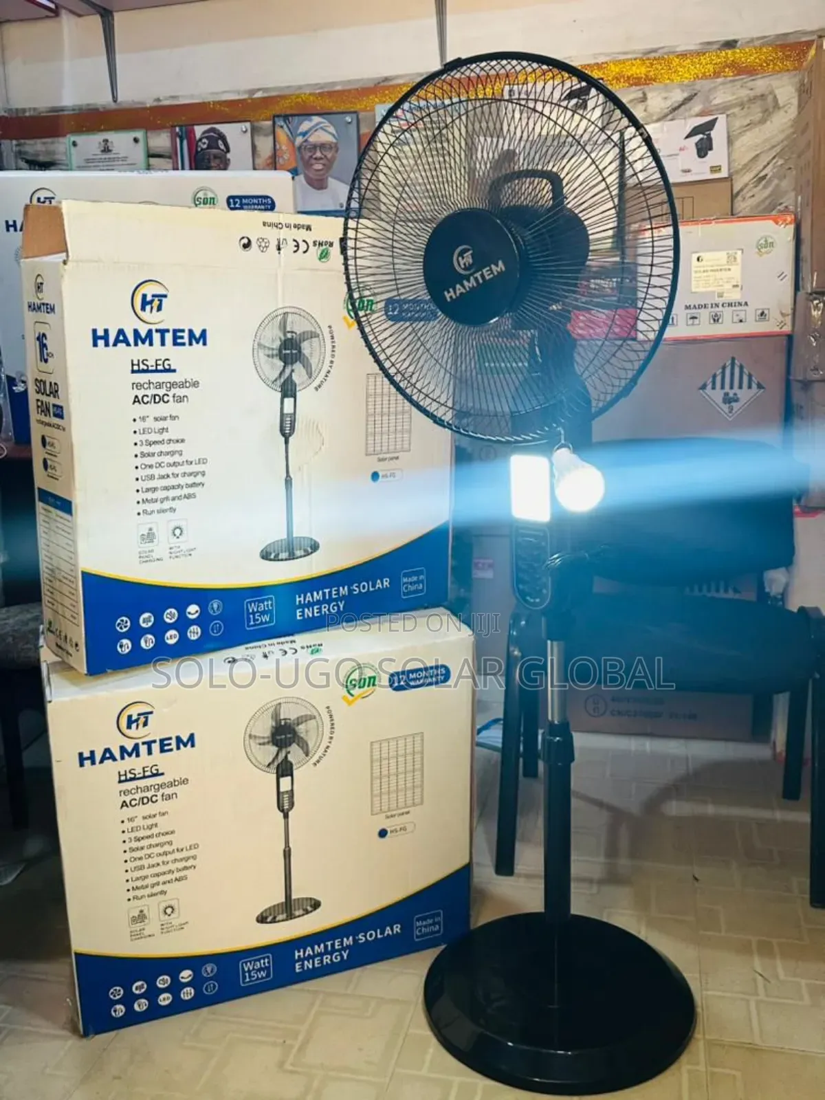 Hamtem 16' Ac/Dc Rechargeable Solar Fan