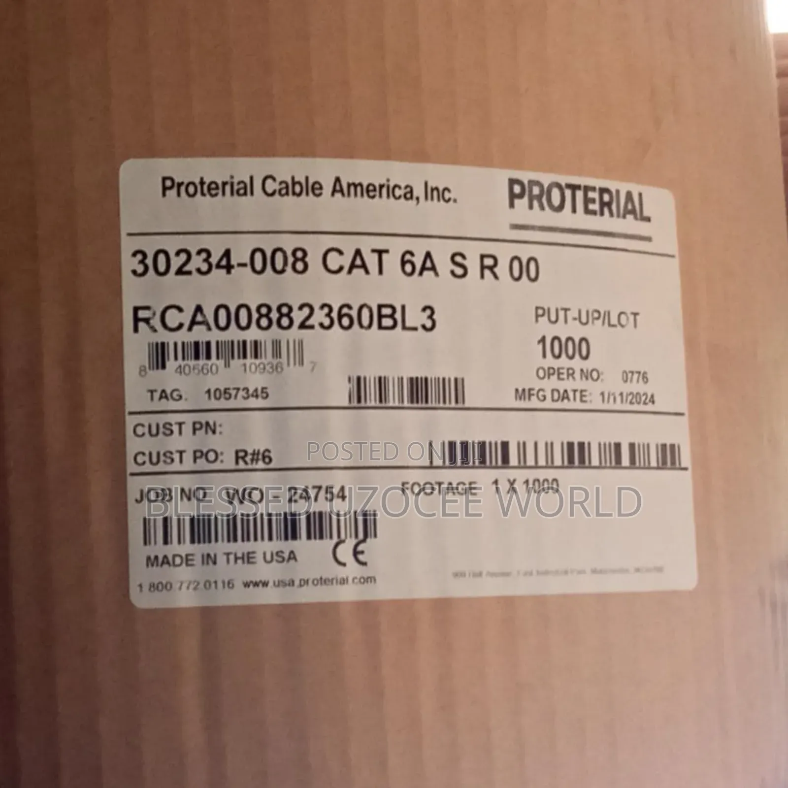 Comscope/Systematic Cable 23awg Cat 6a Ethernet 100% Copper Cable 305m