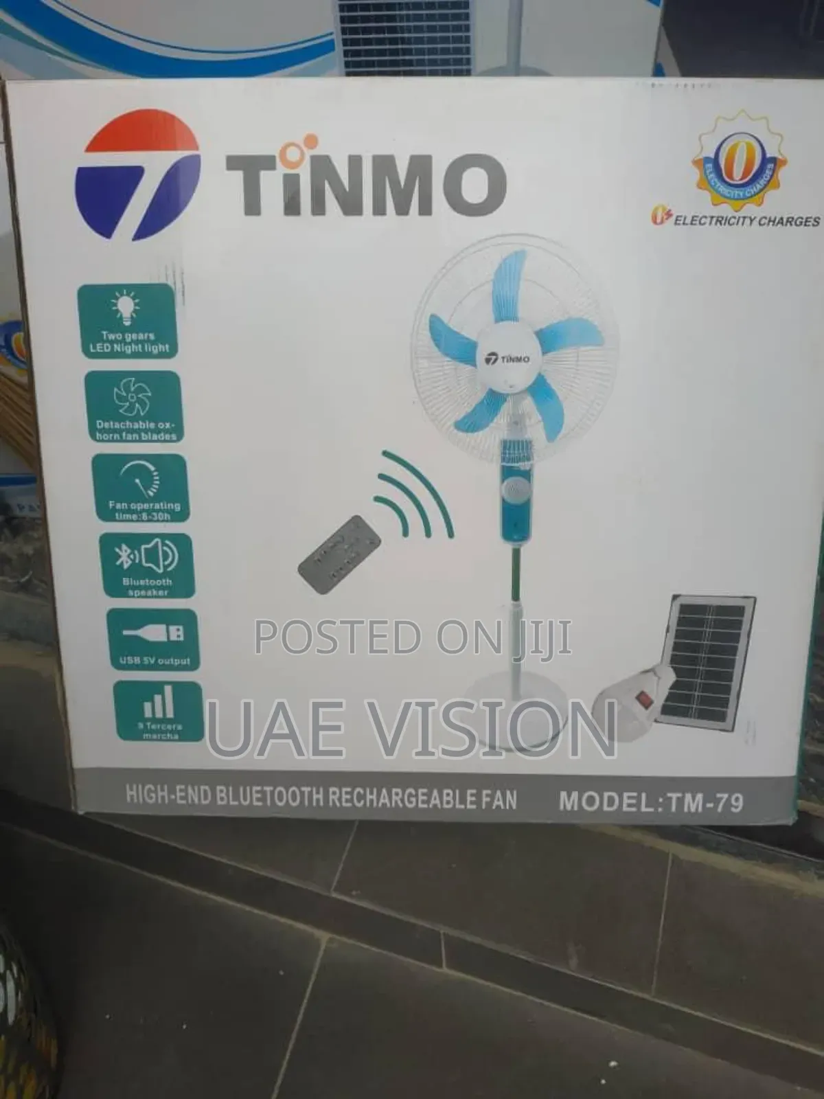18inches Tinmo Solar Rechargeable Fan With Bluetooth