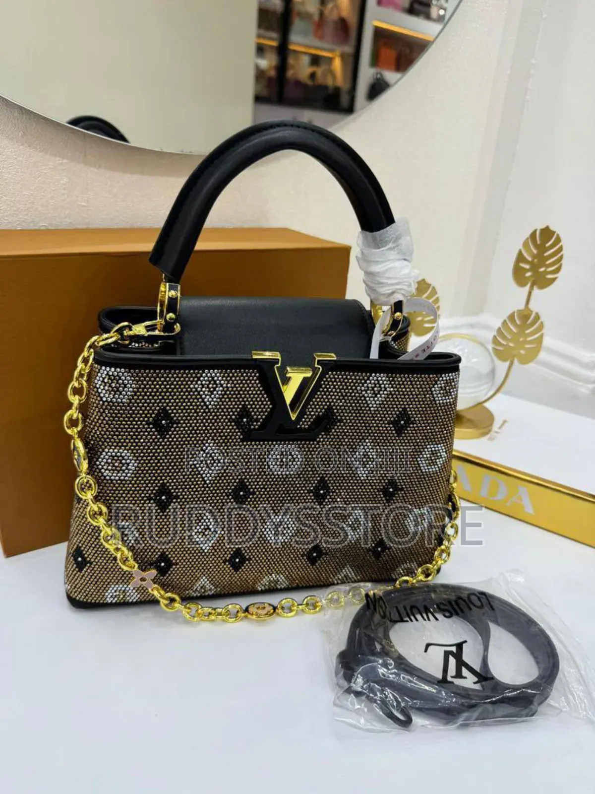 Luxury Lv Crystal Embellished Handbag