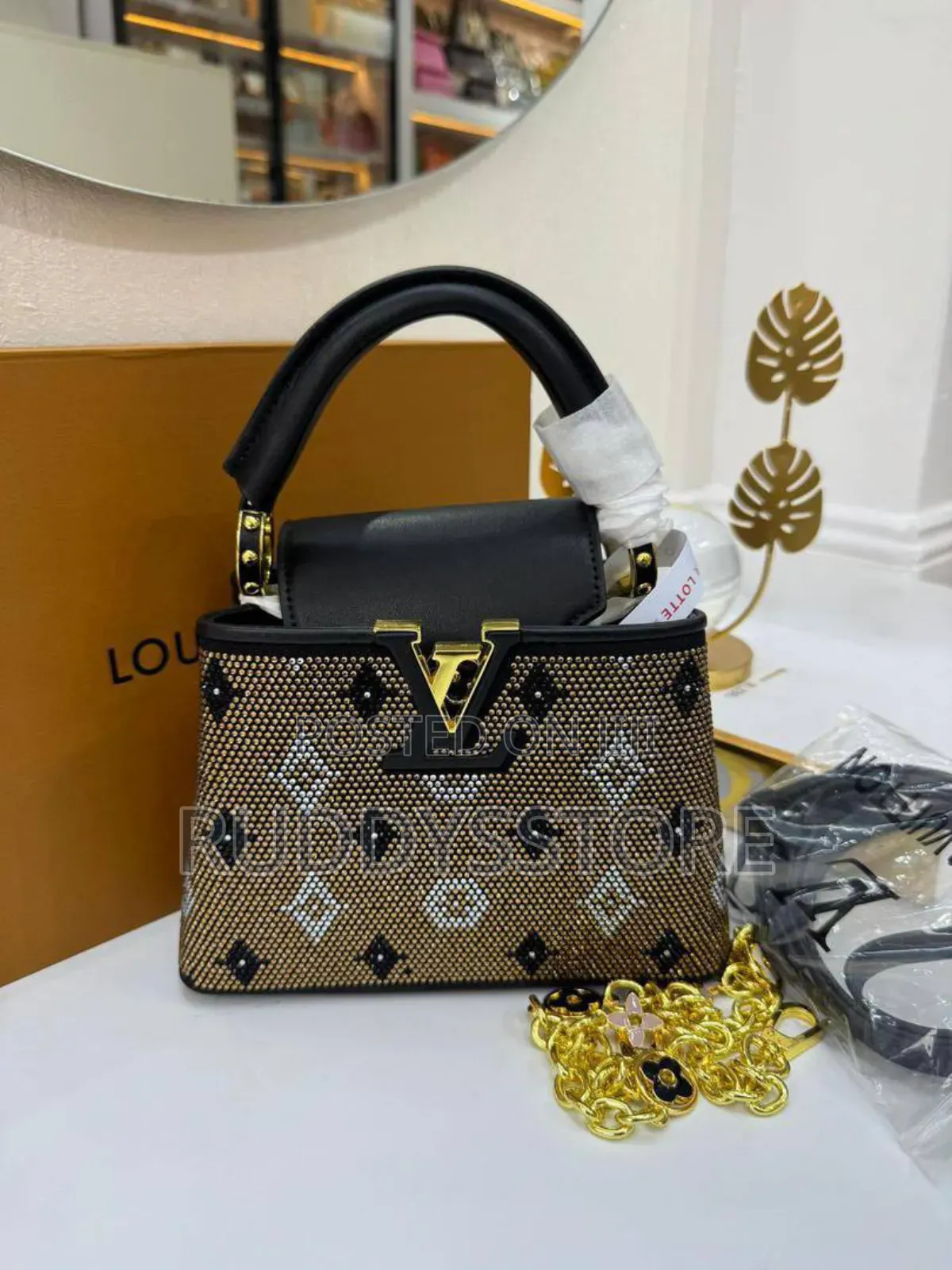 Luxury Lv Crystal Embellished Handbag