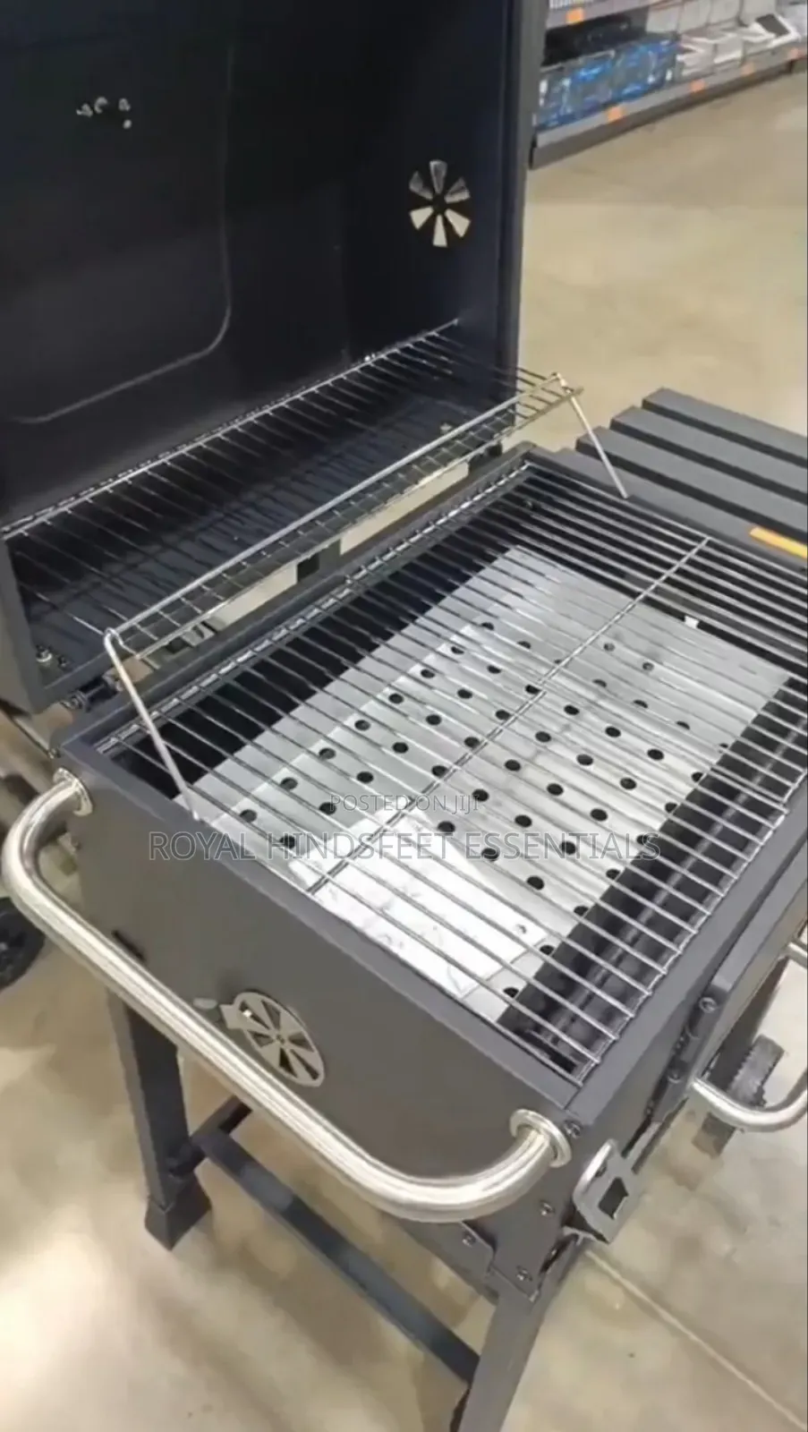 Super Heavy Duty Smookless Bbq Charcoal Grill Trolley With Side Table