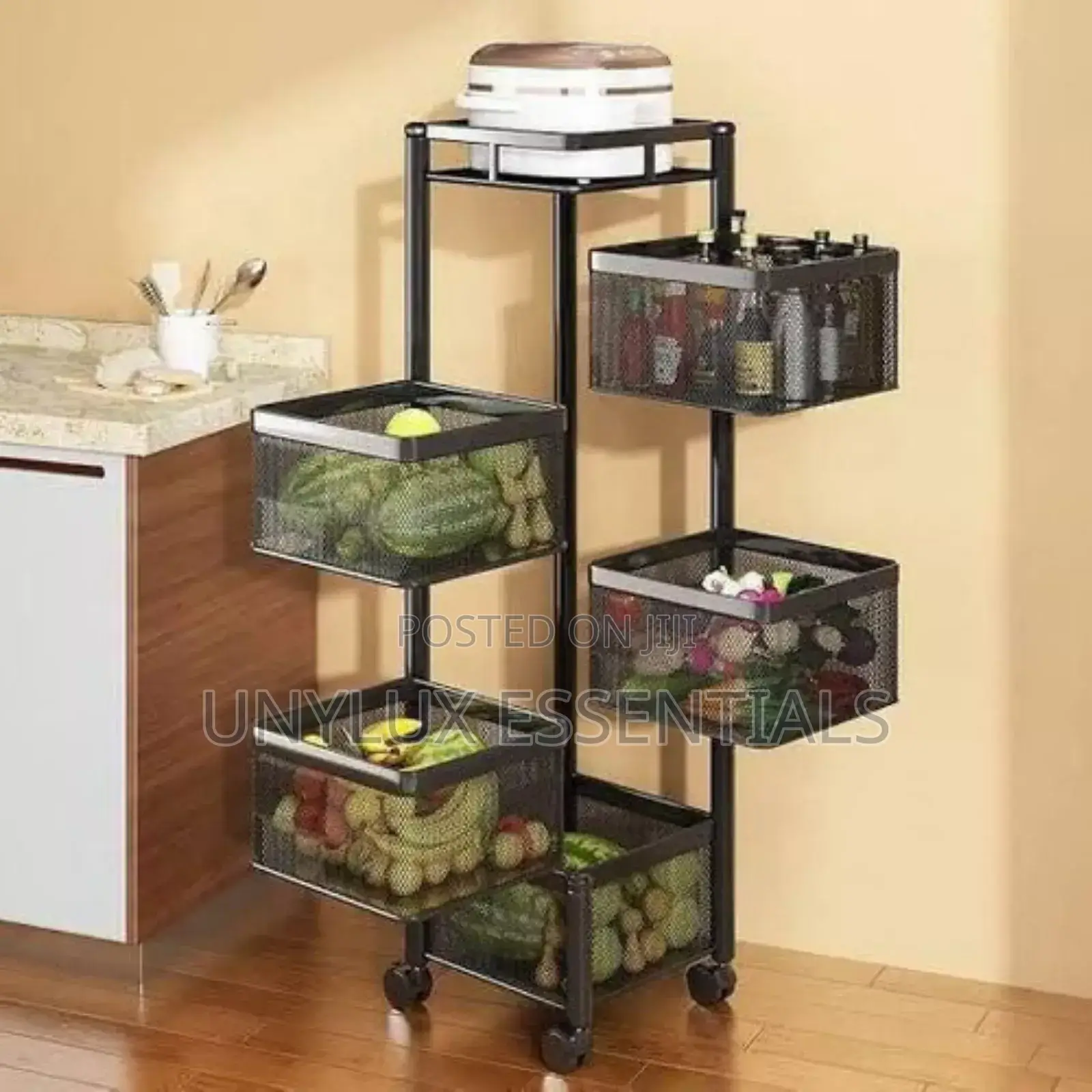 5 Tier Rotatable Kitchen Multipurpose Storage Trolley Basket