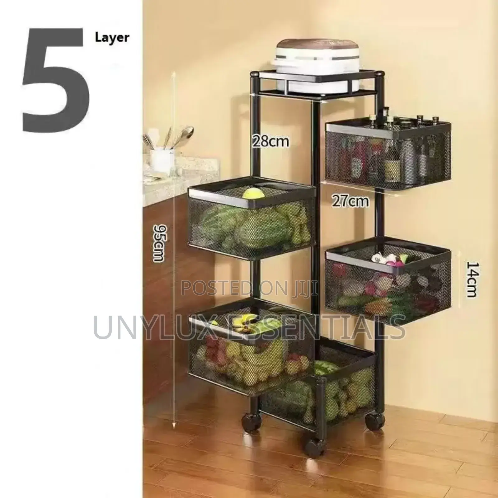 5 Tier Rotatable Kitchen Multipurpose Storage Trolley Basket