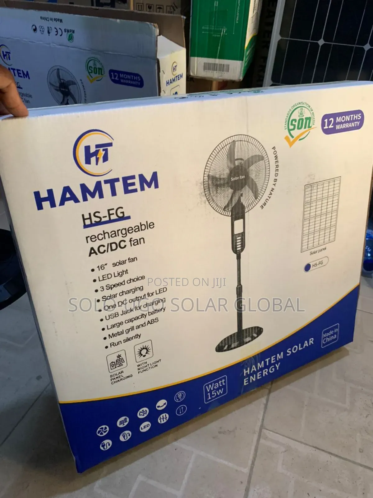 16"Hamtem Rechargeable Ac/Dc Solar Fan
