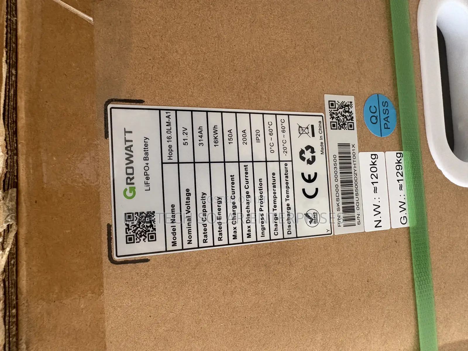 16kwh Growatt Lithium Ion Battery 51.2vc200ah