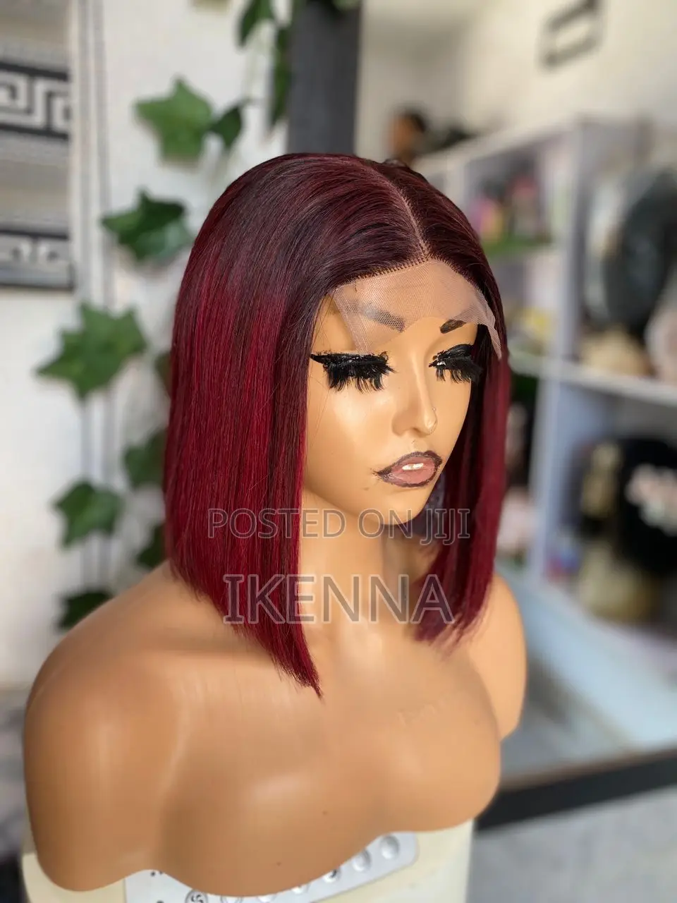 9”Wine Colour Sd Vietnamese Bone Straight Wig With a Closure