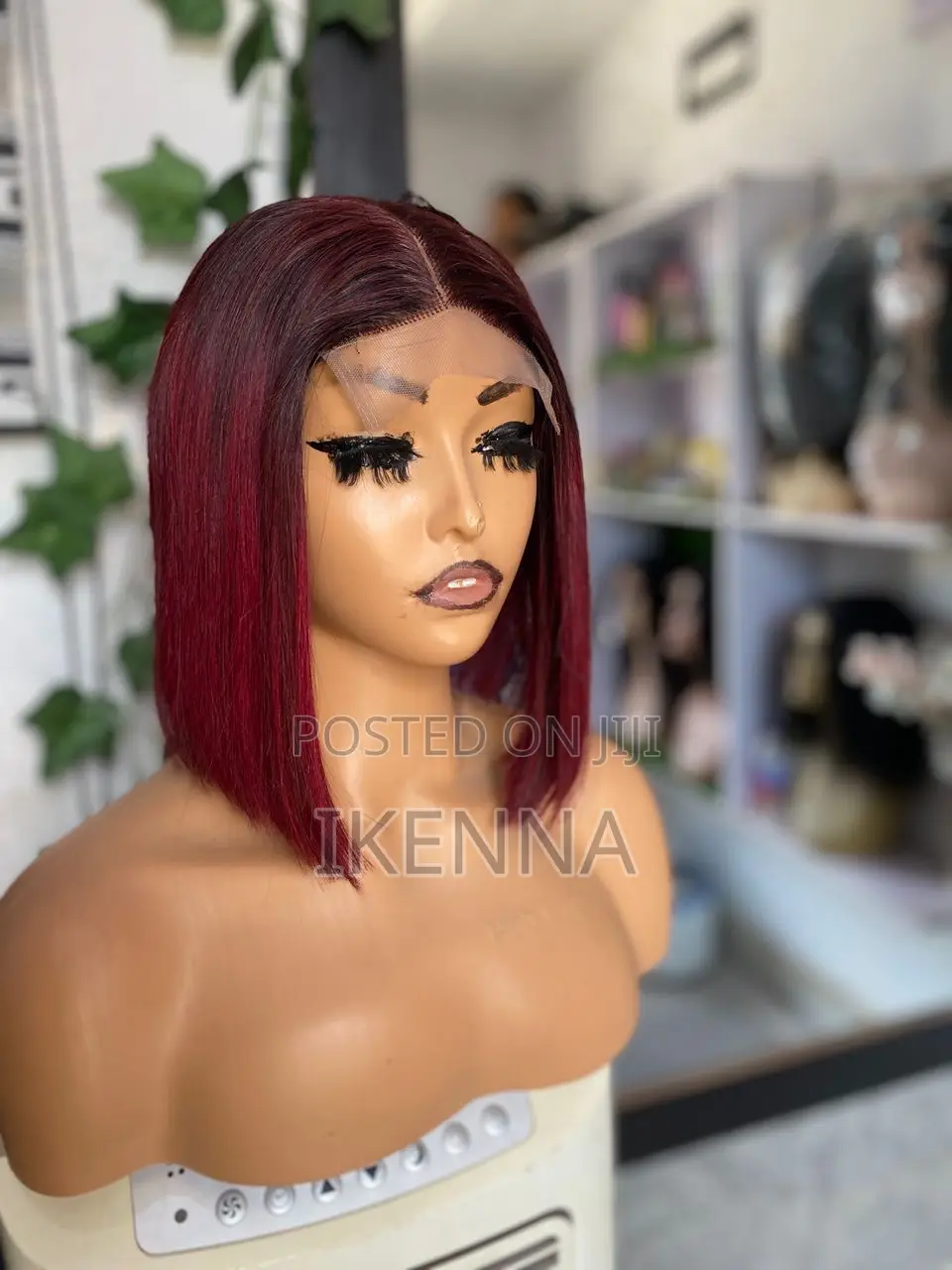 9”Wine Colour Sd Vietnamese Bone Straight Wig With a Closure