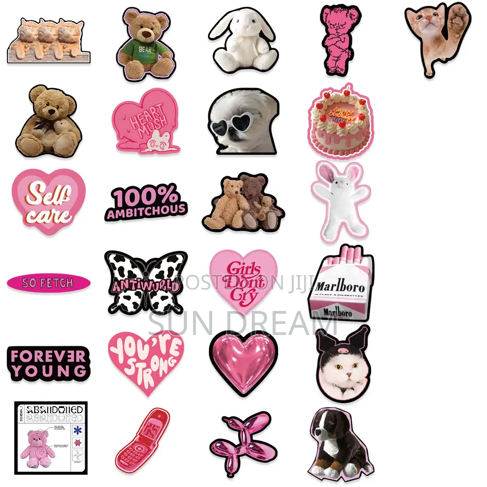 55 Pieces Pink Stickers Home Decoration