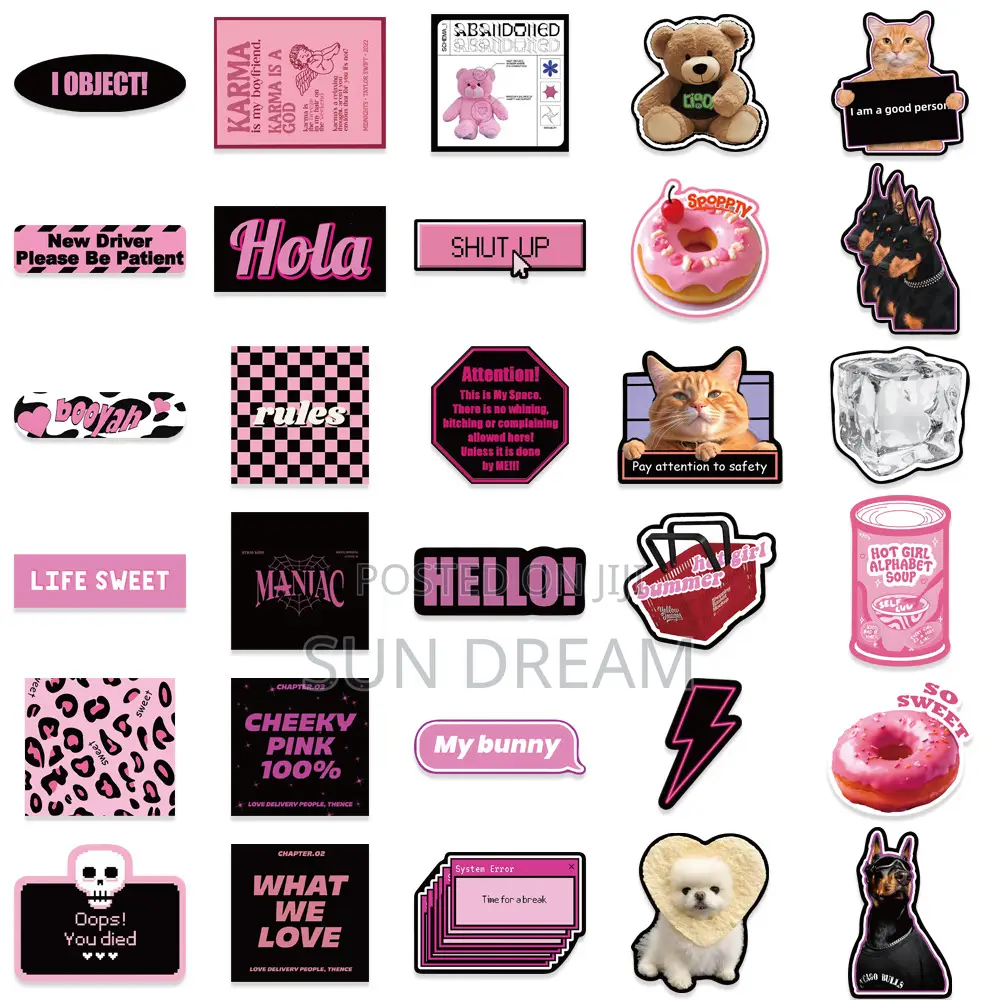55 Pieces Pink Stickers Home Decoration