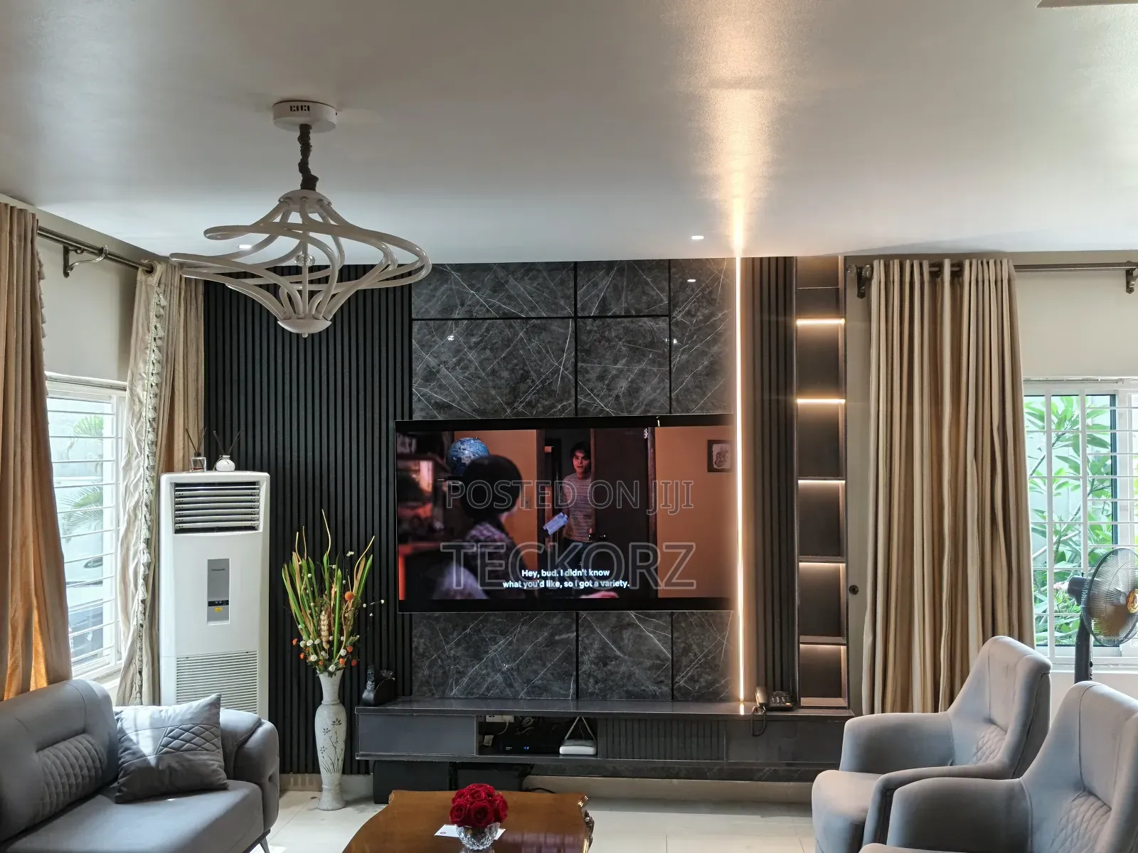 Tv Wall Console Unit With Acoustic Fluted Panels