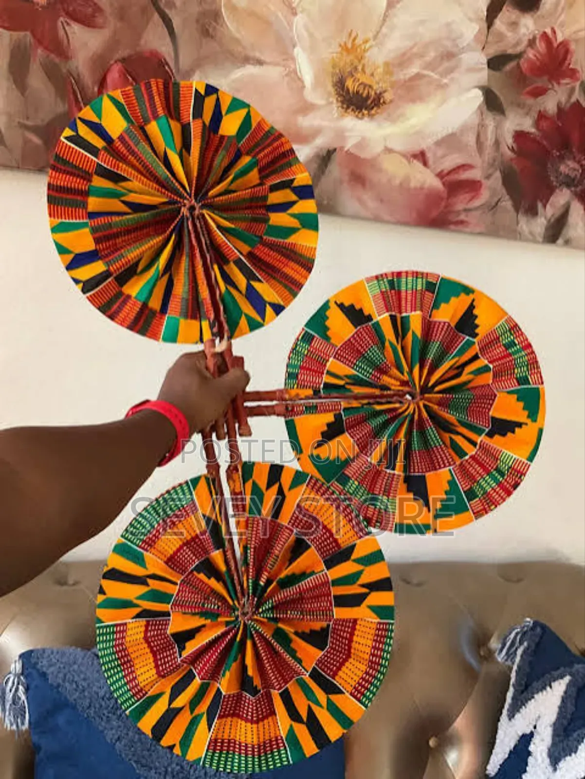 Handcrafted Kente Cloth Fan, African Print Fabric, Unique Wall Decor