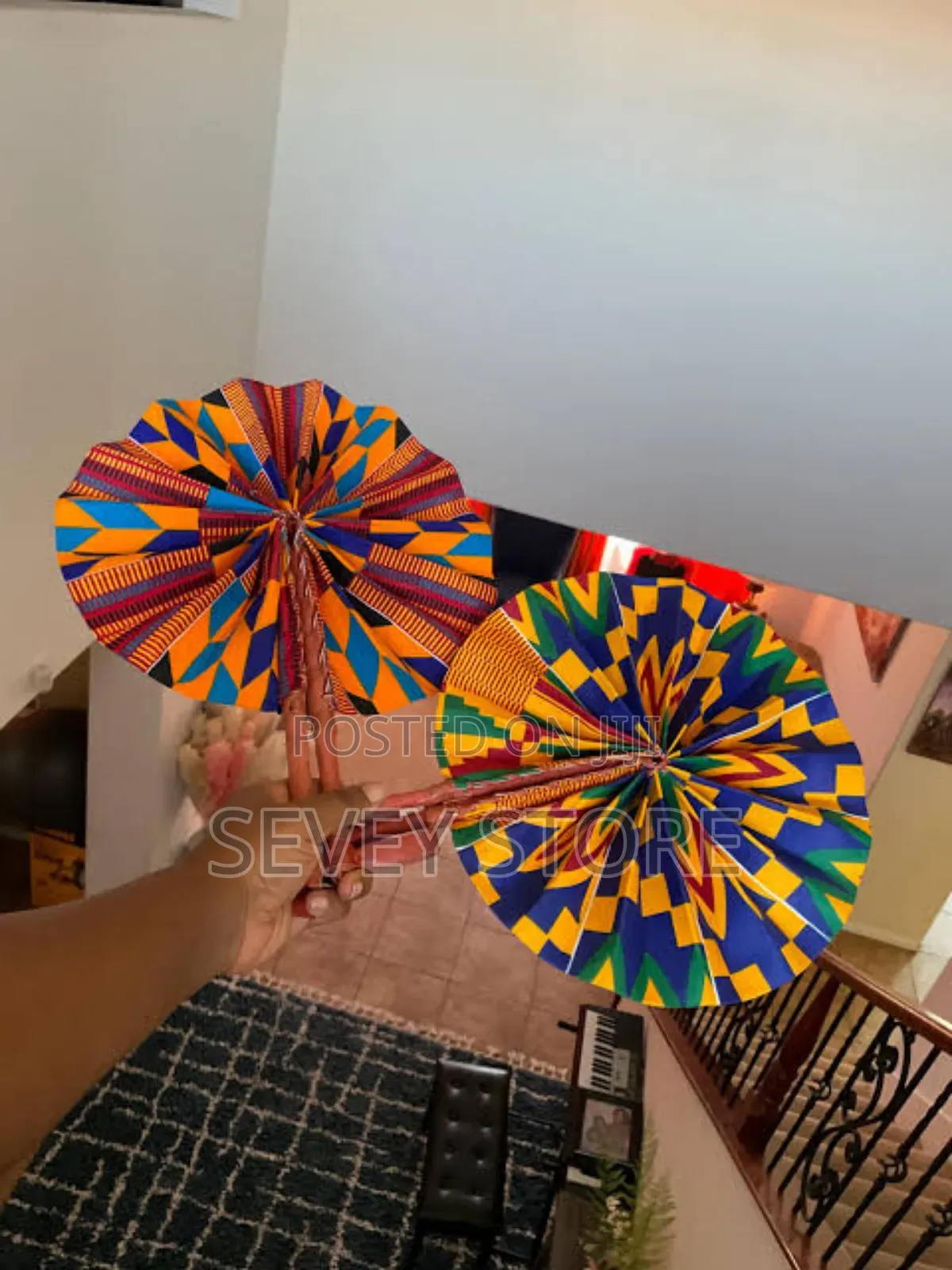 Handcrafted Kente Cloth Fan, African Print Fabric, Unique Wall Decor