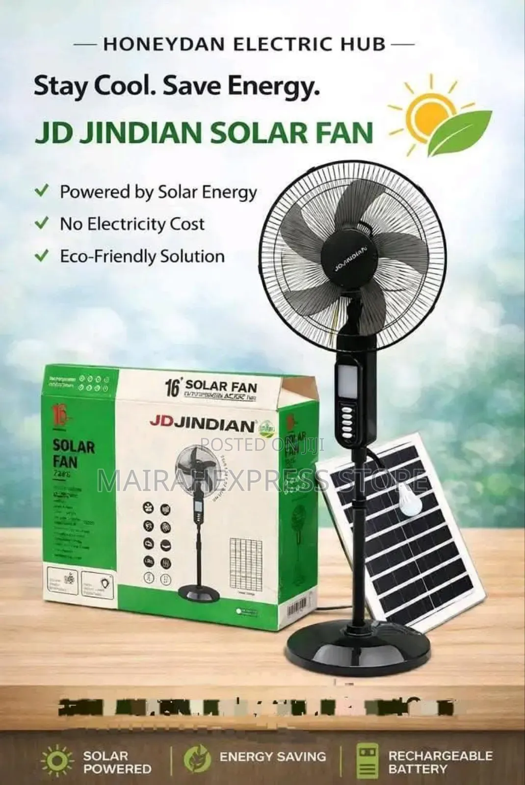 Jd Jindian Standing Solar Rechargeable Fan. 2st7