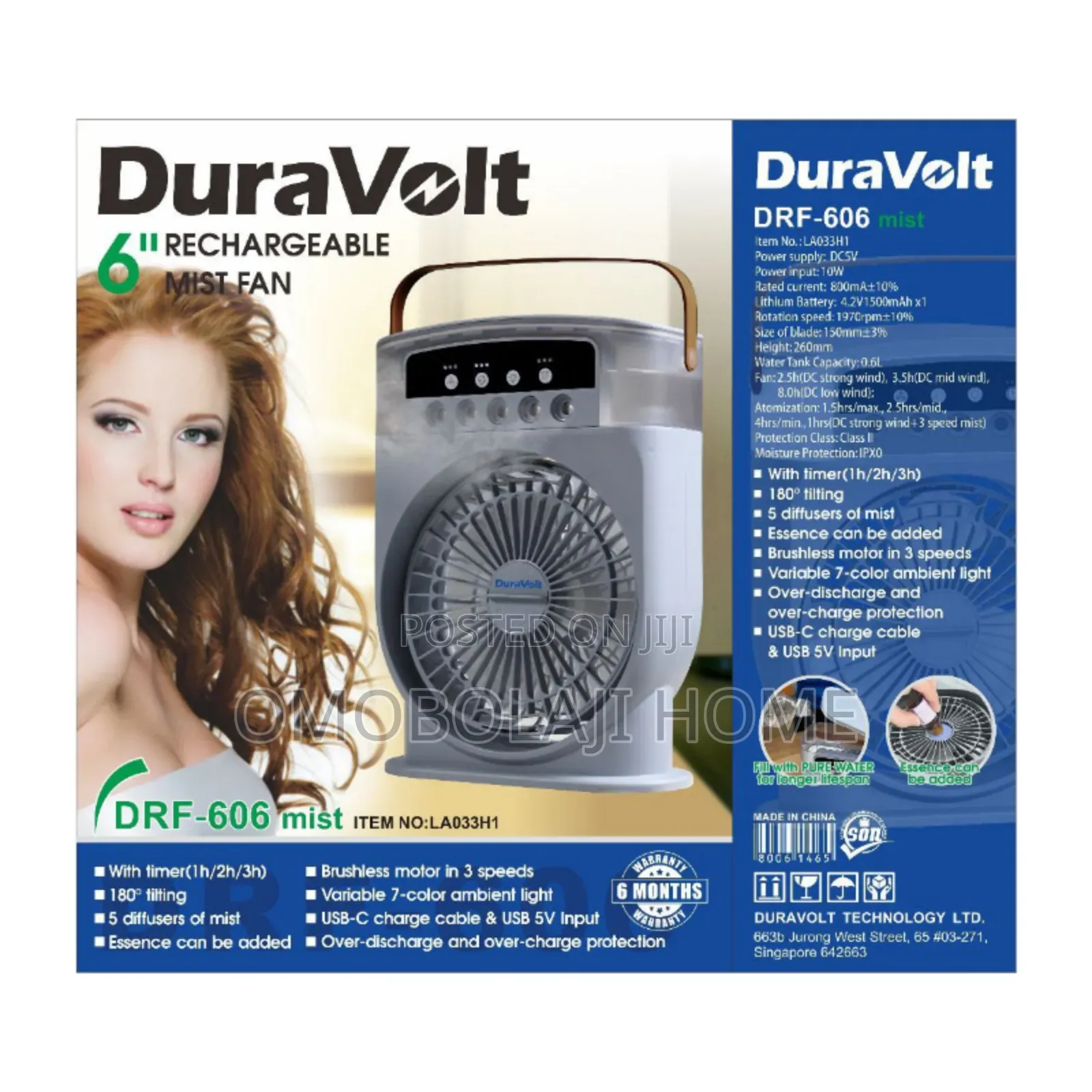 Dura Volt Rechargeable Mist Cooling Fan Air Cooler Fan