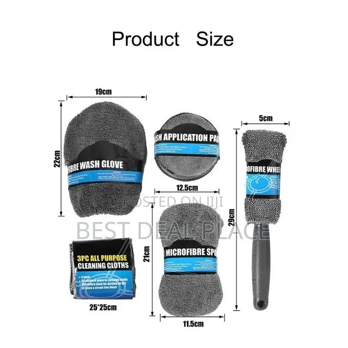 9pcs Microfiber Car Cleaning Detailing Kit - Gray
