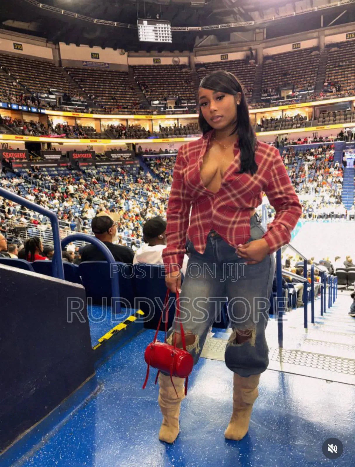 Twisted Sleeve Plaid Blouse