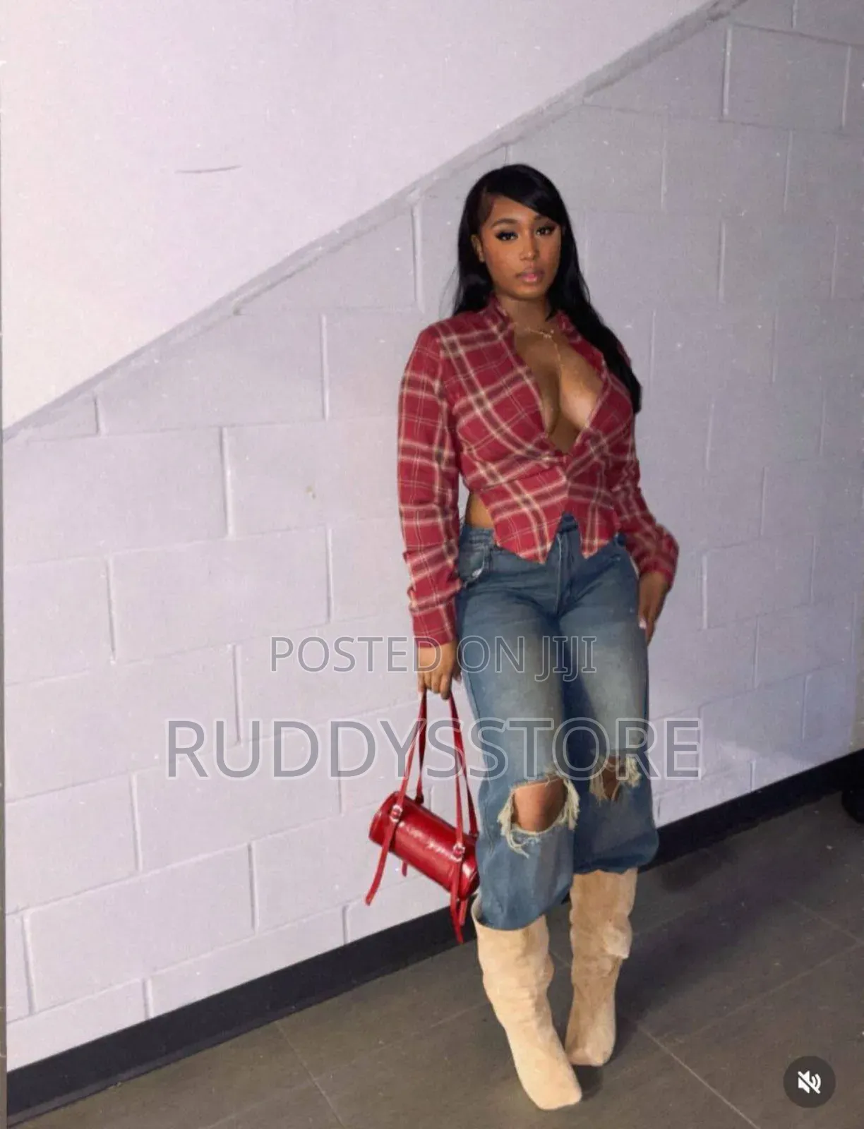Twisted Sleeve Plaid Blouse