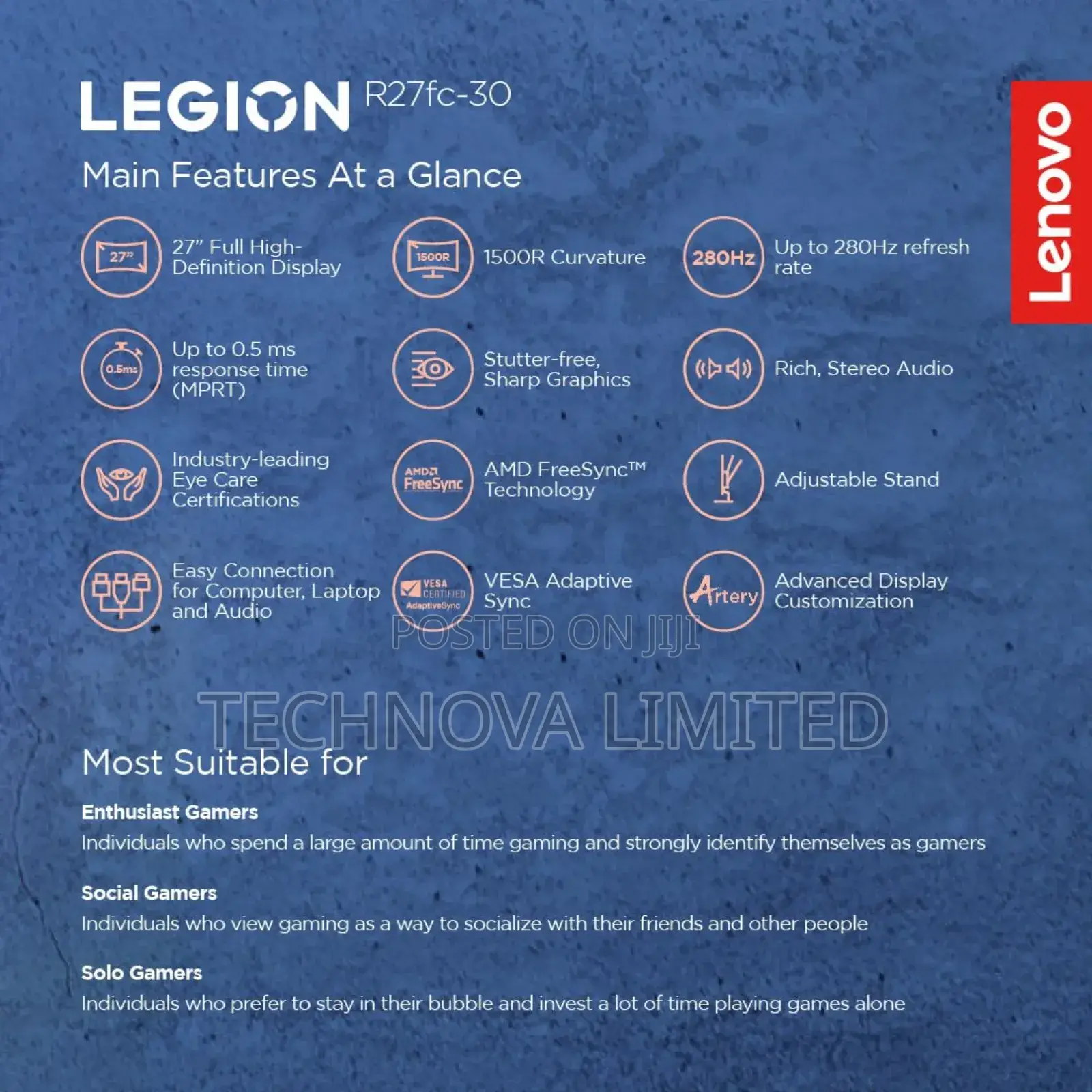 Lenovo Legion R27fc-30, 27 Inch FHD 1920x1080, 280hz, Black