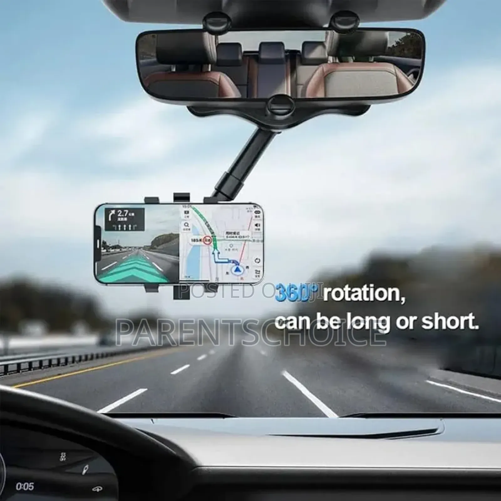 Multifunctional 360 Rotatable Car Rearview Mirror Phone Holder(Black)