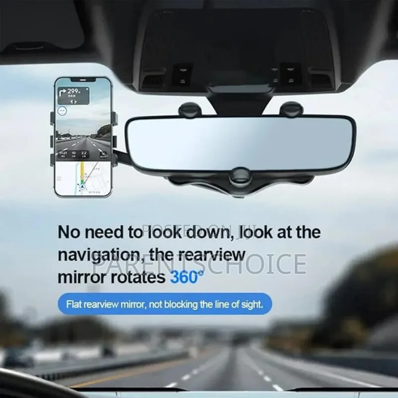 Multifunctional 360 Rotatable Car Rearview Mirror Phone Holder(Black)