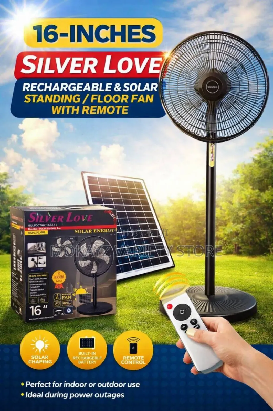 16-Inches Rechargeable Solar Standing / Floor Fan (With Remote)