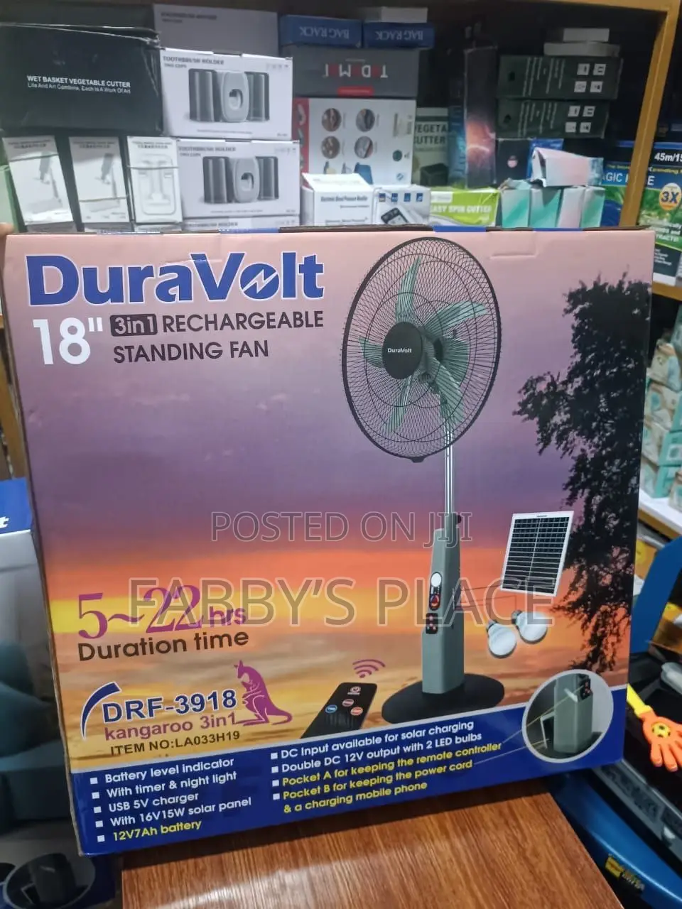 Duravolt 18” Rechargeable Fan | Solar Compatible | Strong Battery