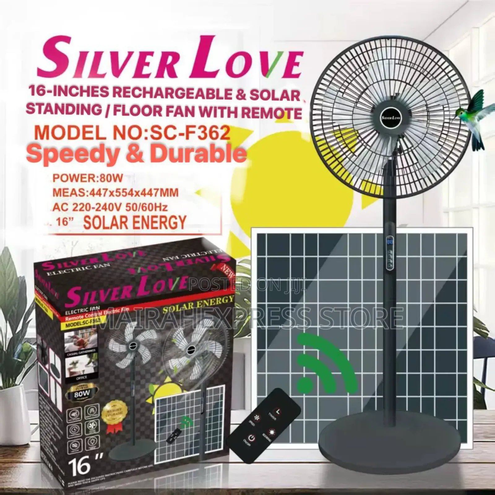 16-Inches Rechargeable Solar Standing / Floor Fan With Remote. HMK
