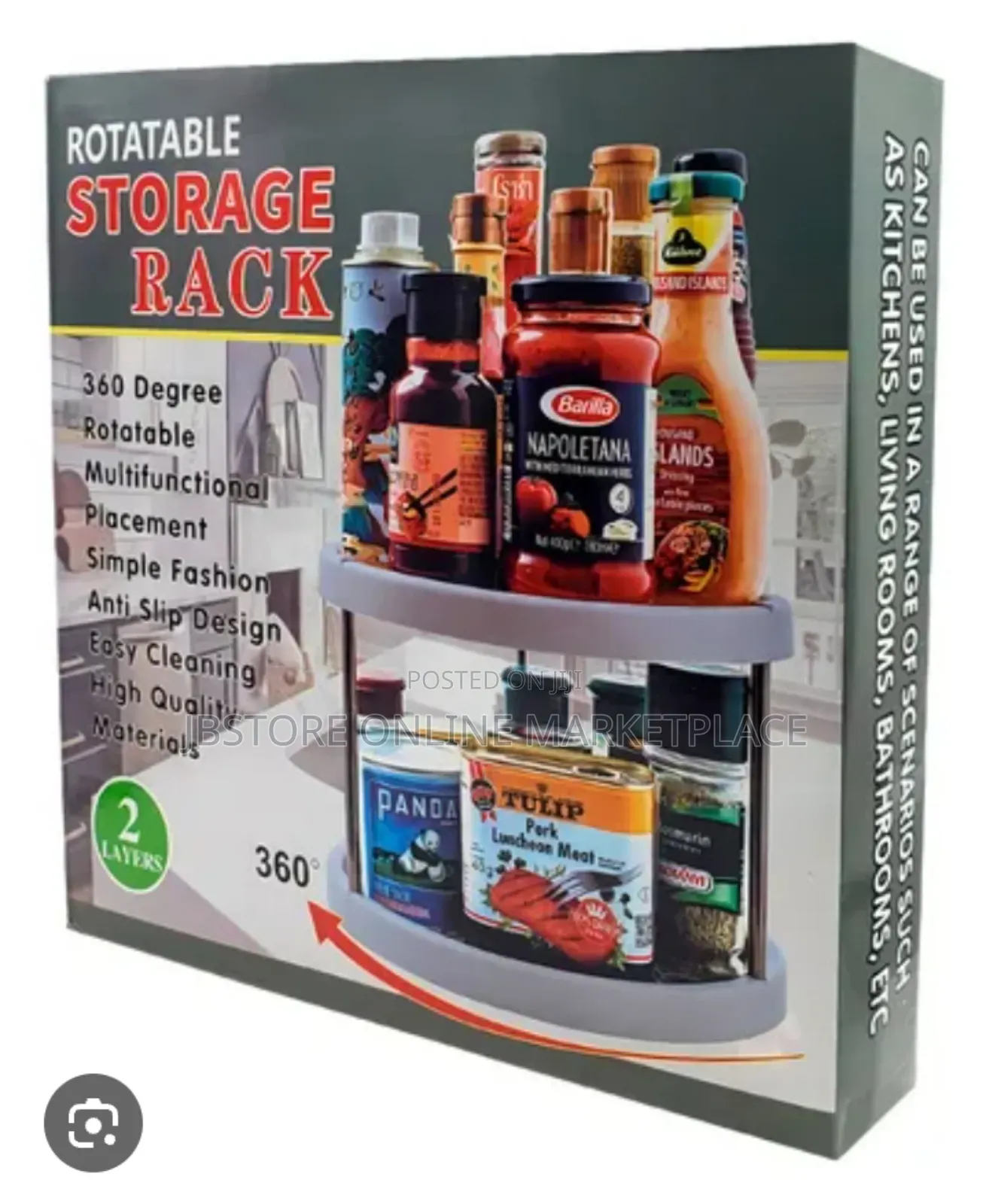 360° 2-Layer Rotatable Storage Rack Multifunctional Kitchen Organizer