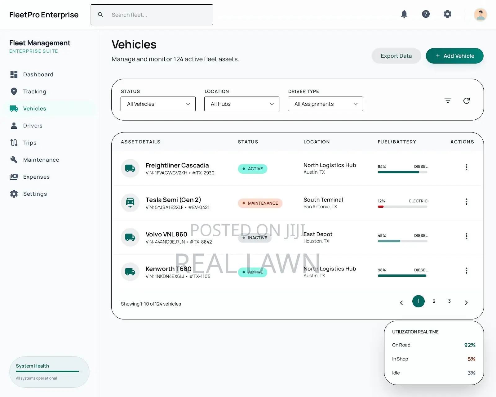 Fleet Management Vehicle Tracker Dashboard