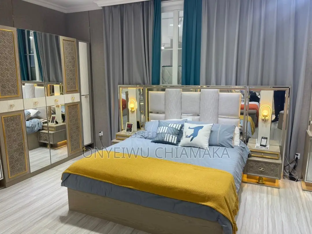 Luxury Modern Bed Frame With Led Headboard Wardrobe Set
