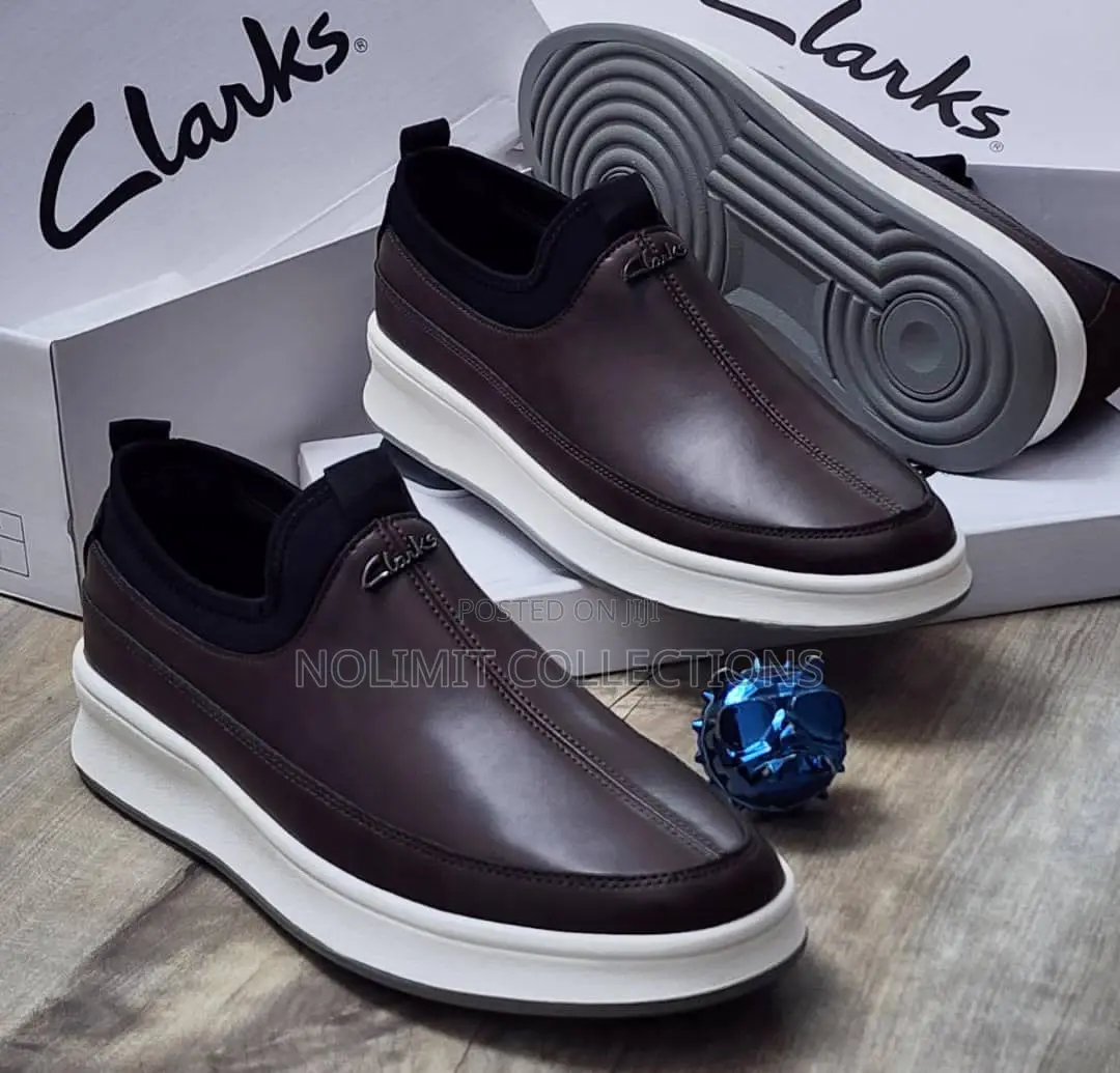 Clarks Leather Slip on Loafers With White Soles