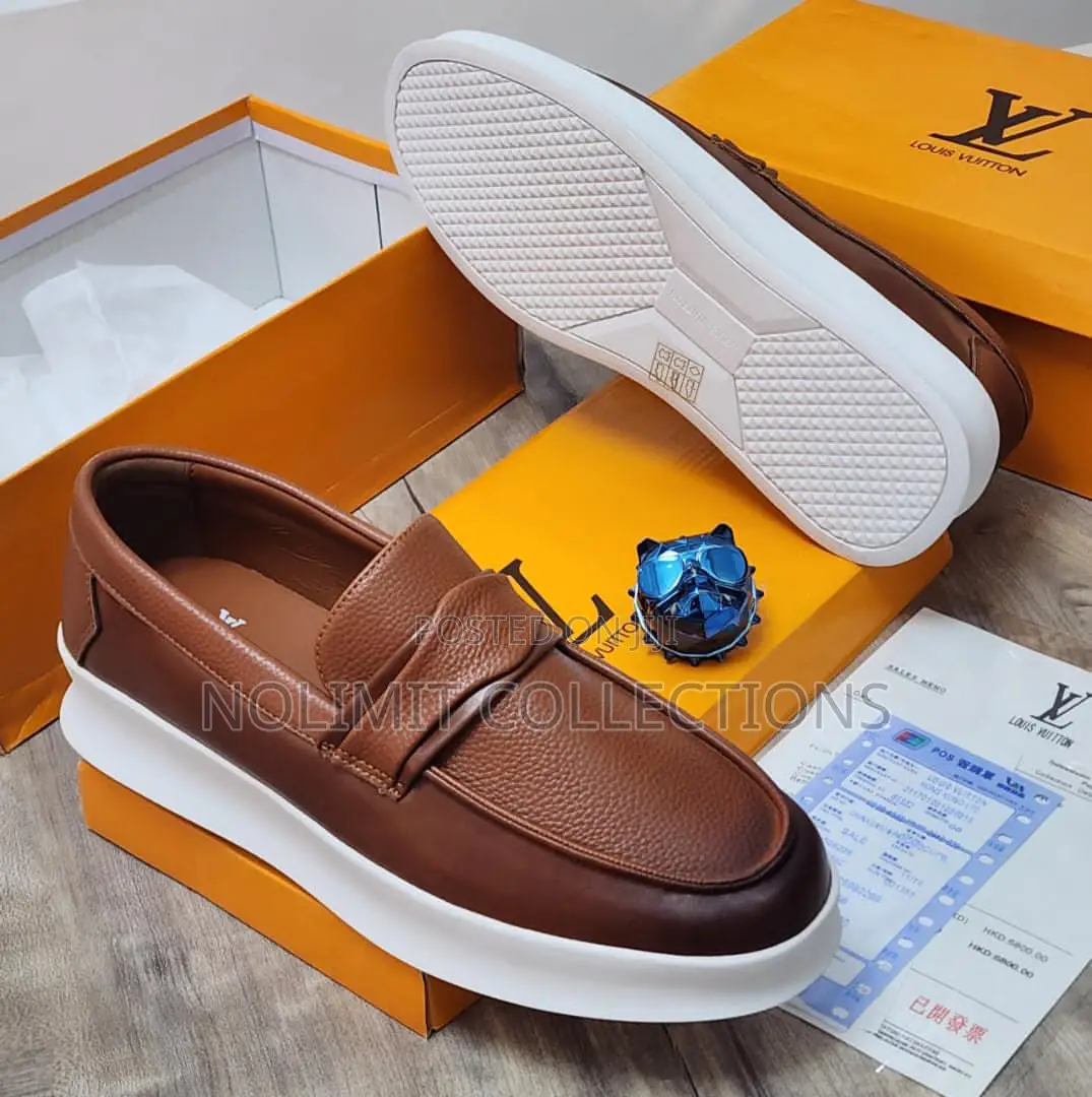 Grained Leather Louis Vuitton Loafers With White Sole