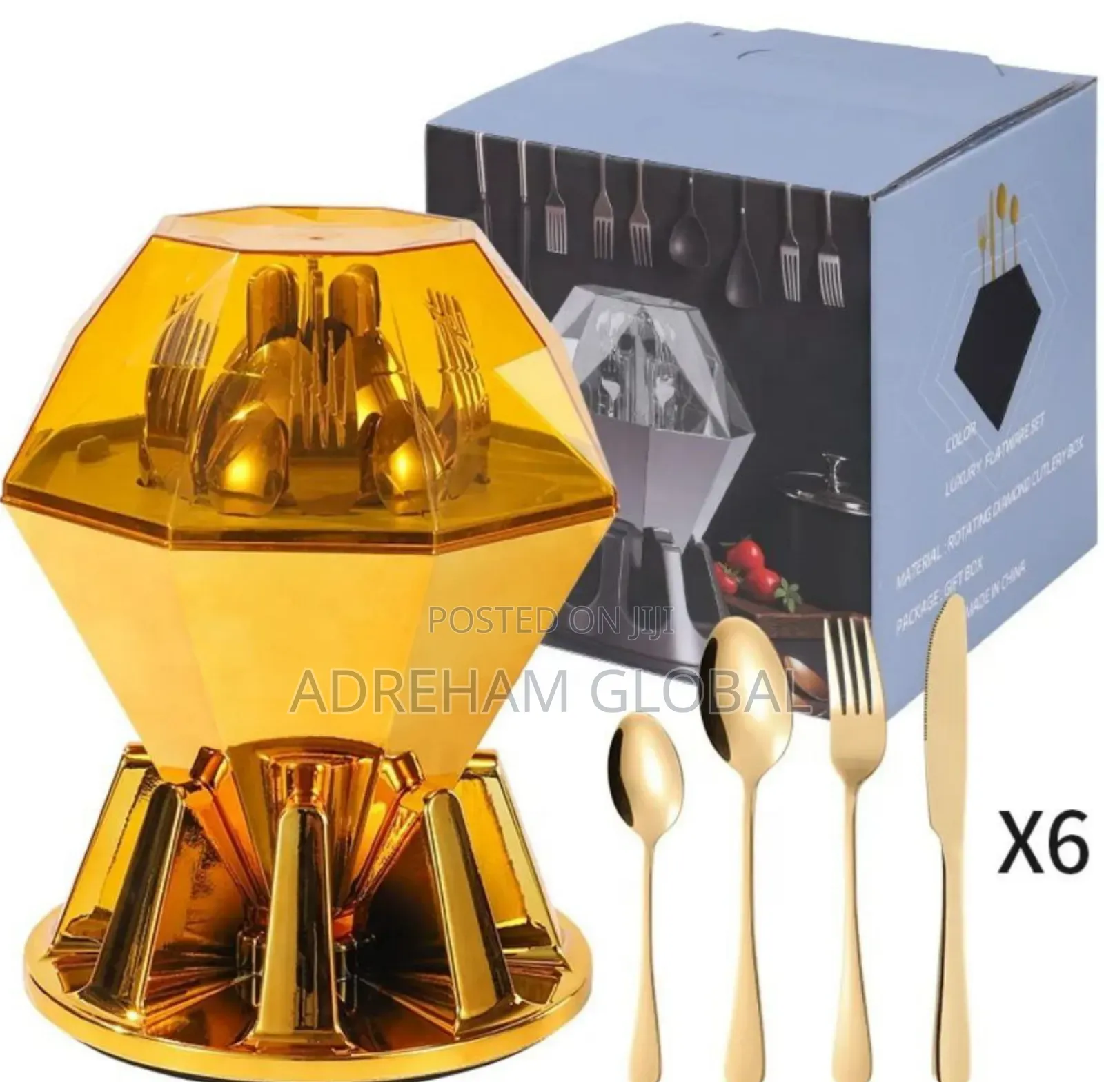 24pcs Luxury Diamond Shape Gold Cutlery.