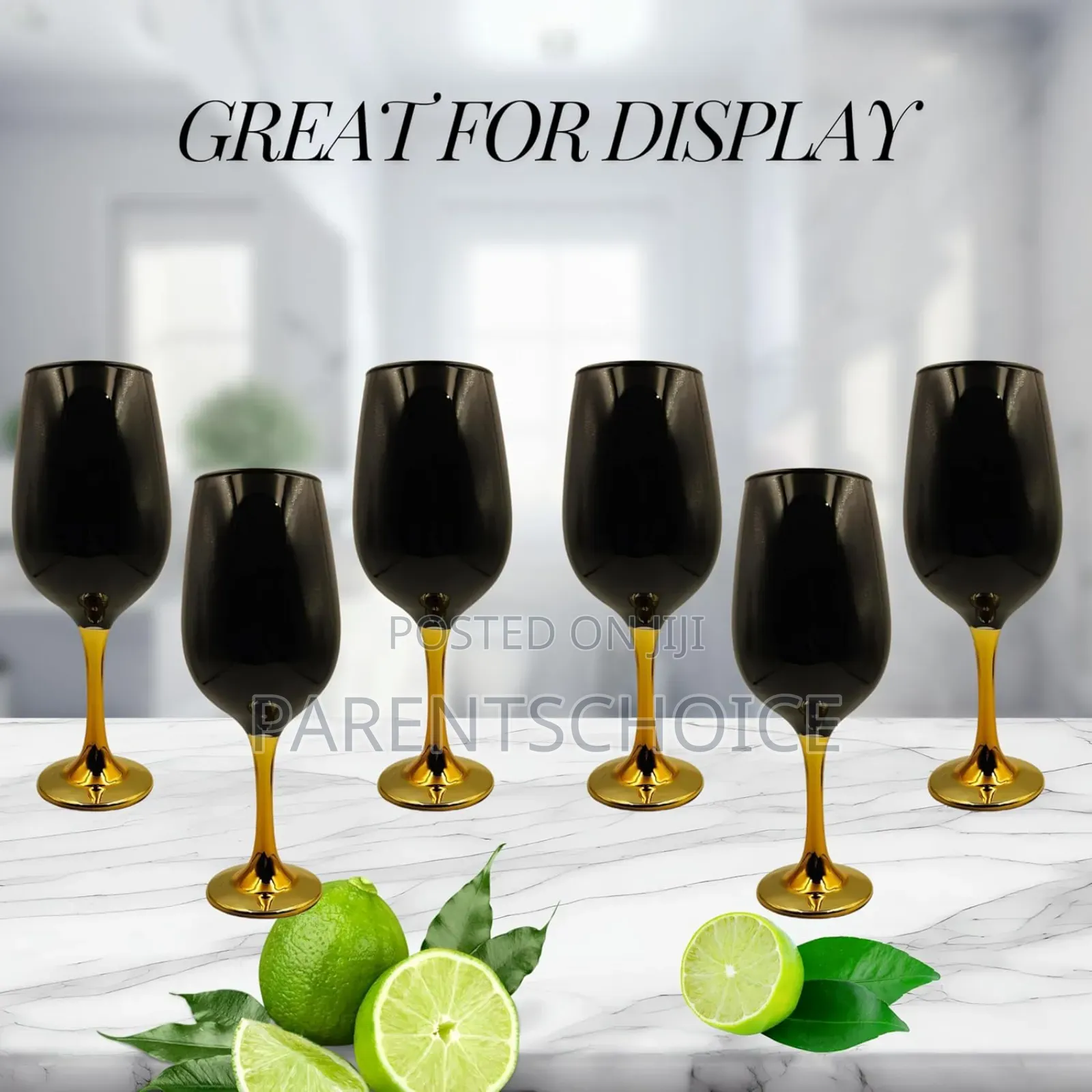 Black With Gold Colour Stem Champagne/Wine/Water Glasse-6pcs
