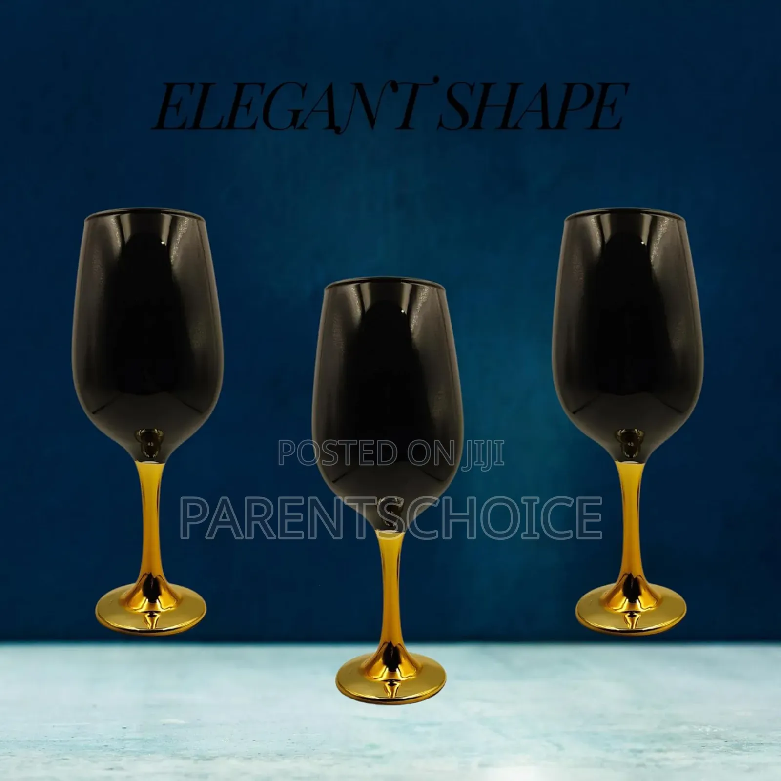 Black With Gold Colour Stem Champagne/Wine/Water Glasse-6pcs