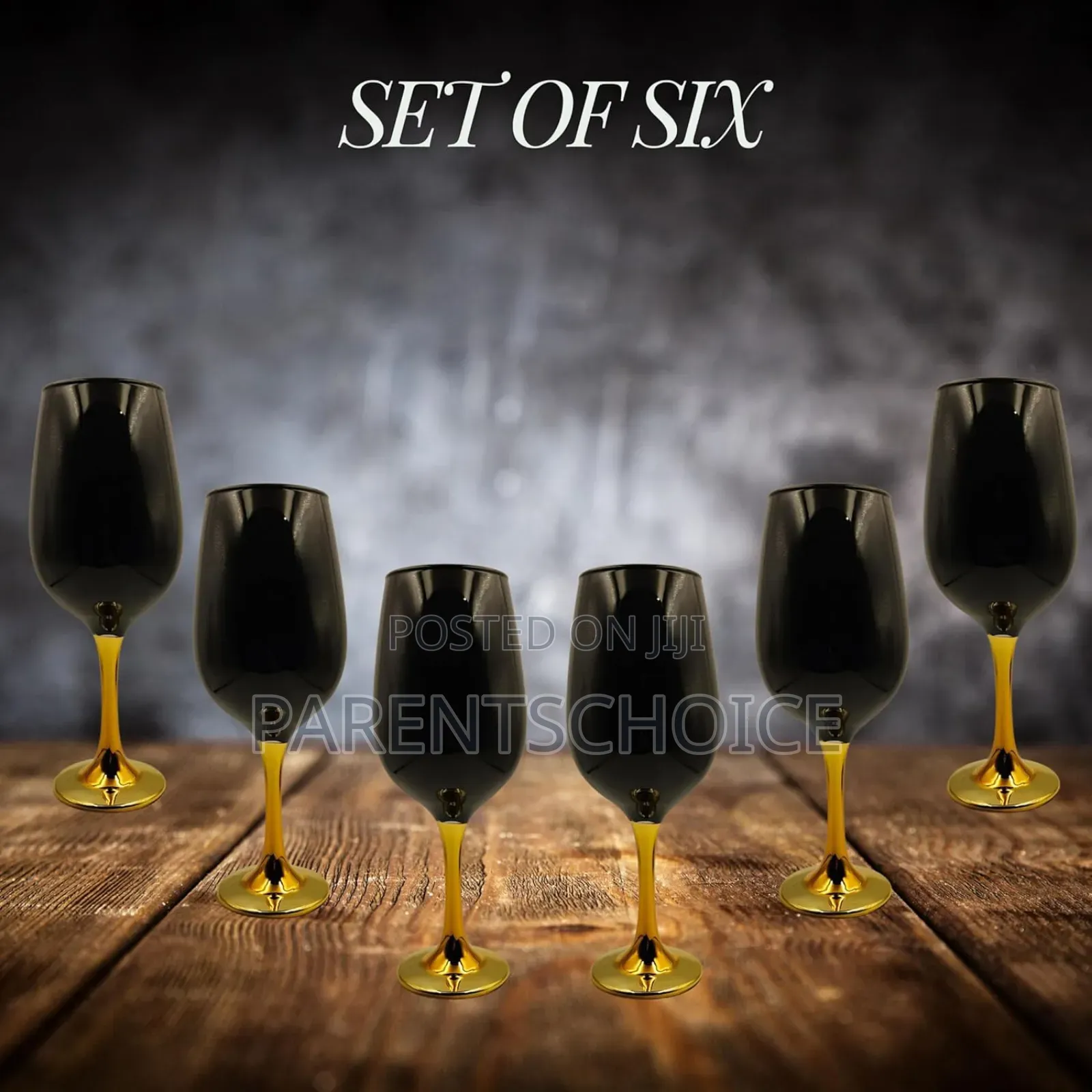 Black With Gold Colour Stem Champagne/Wine/Water Glasse-6pcs