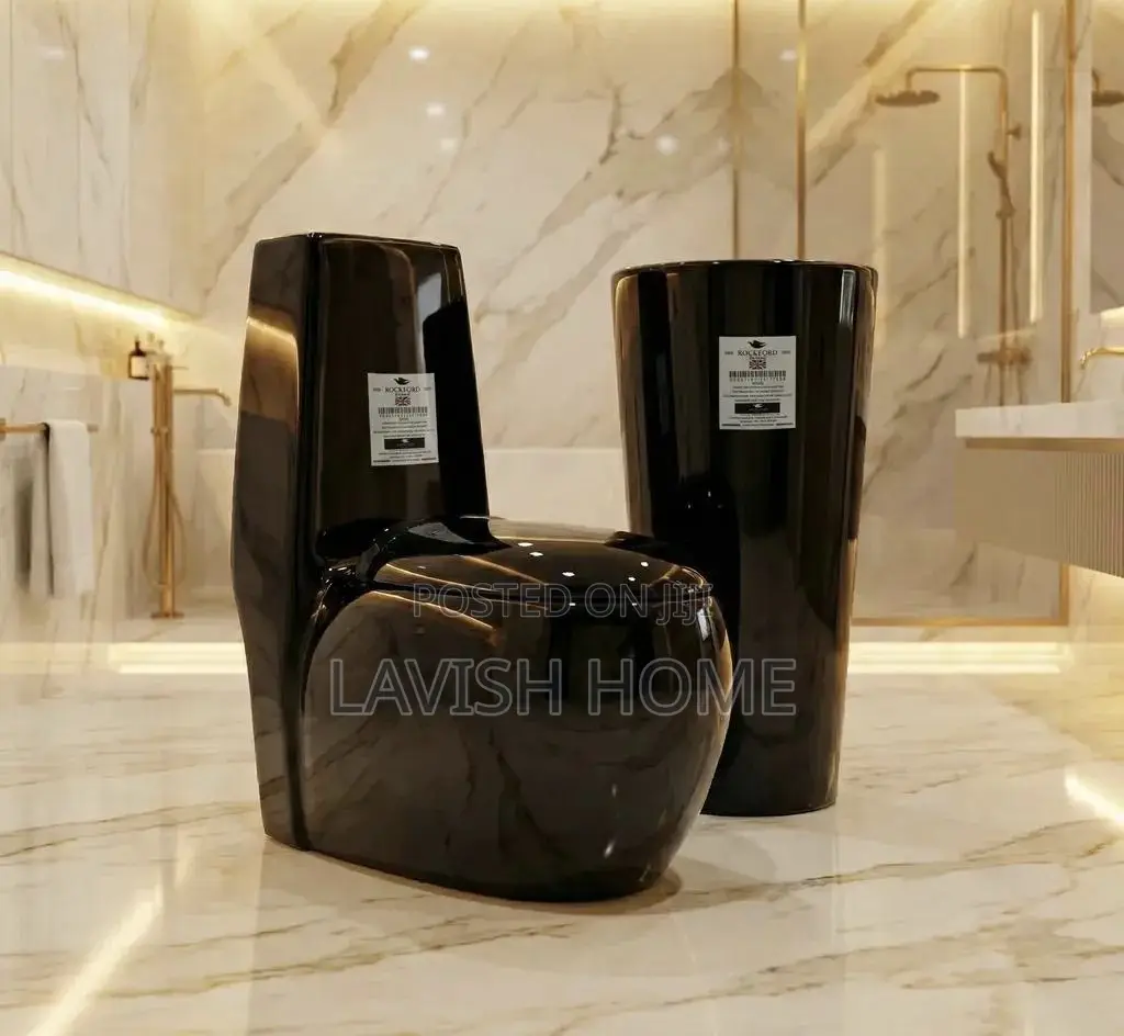 Executive Modern Black Water Closet Set With Standing Wash Hand Basin