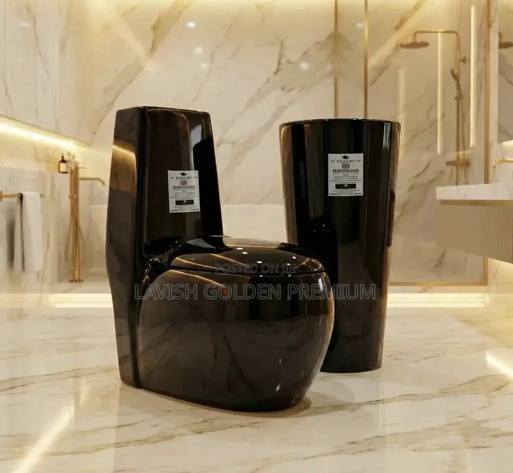 Executive Modern Black Water Closet Set With Standing Wash Hand Basin